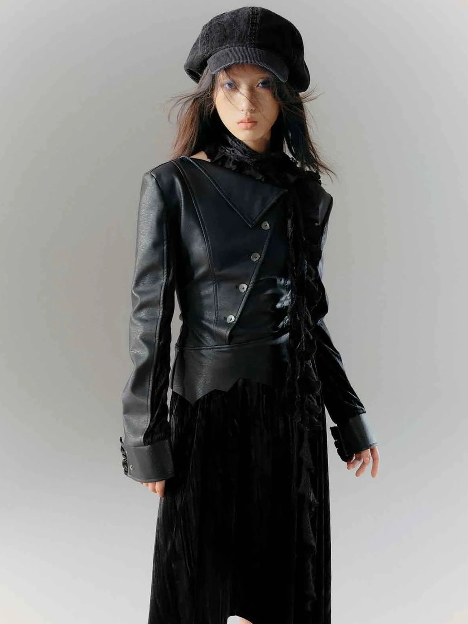 Chinese Clothing Cest Nous Update Deconstructed Velvet Leather Asymmetrical Dress