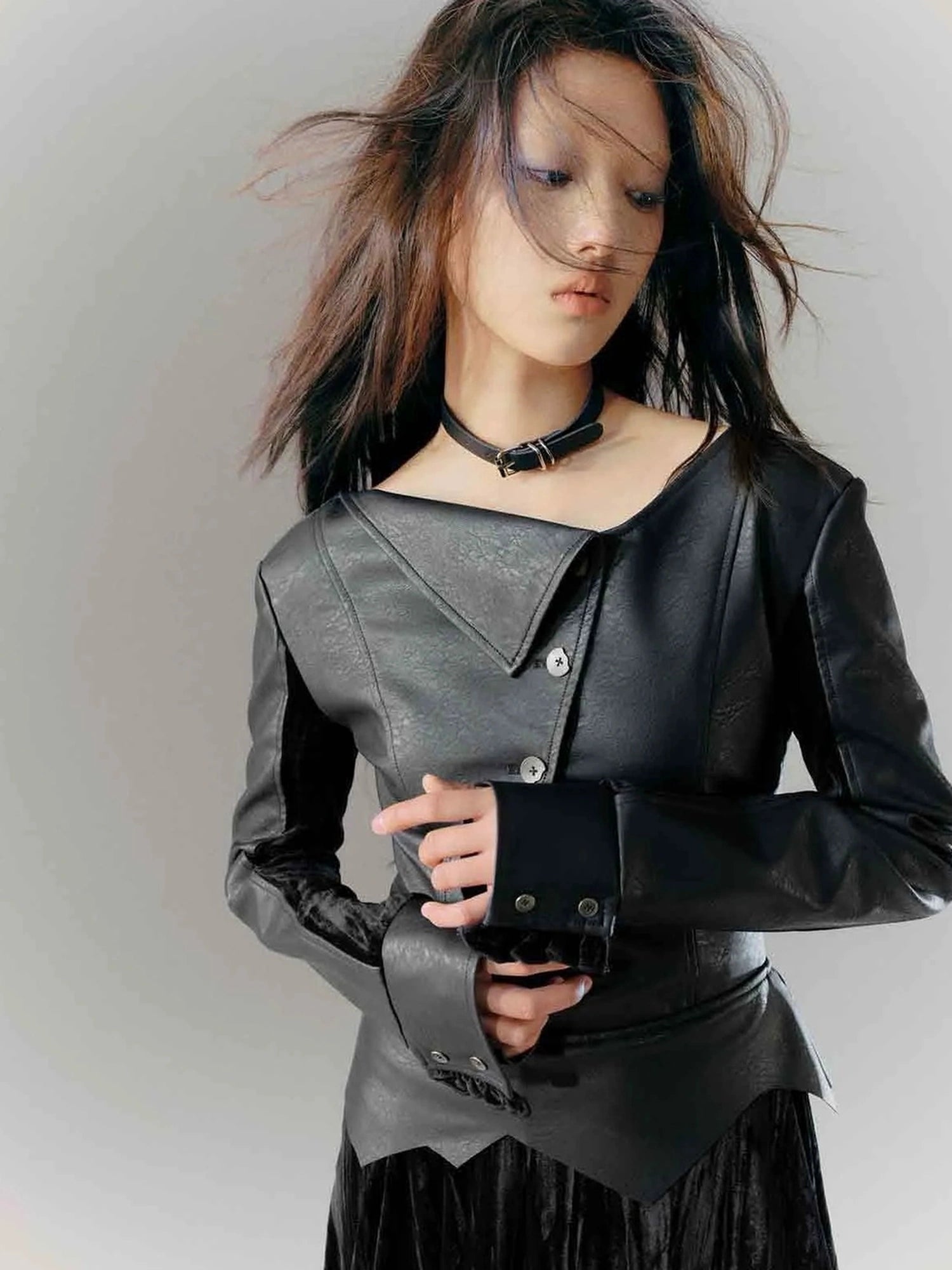 Chinese Clothing Cest Nous Update Deconstructed Velvet Leather Asymmetrical Dress