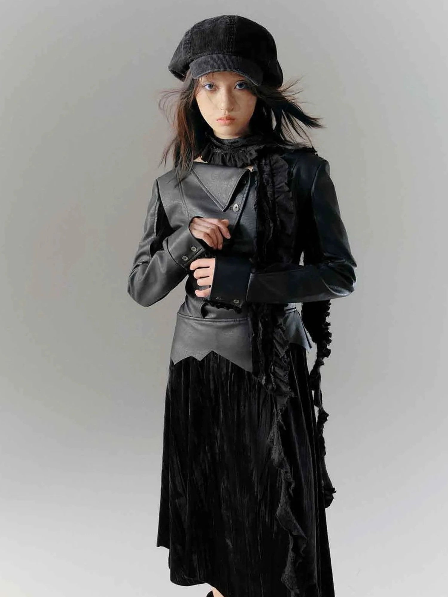 Chinese Clothing Cest Nous Update Deconstructed Velvet Leather Asymmetrical Dress