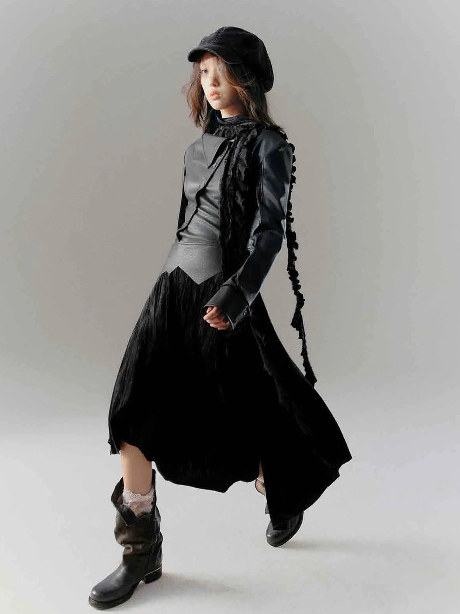 Chinese Clothing Cest Nous Update Deconstructed Velvet Leather Asymmetrical Dress