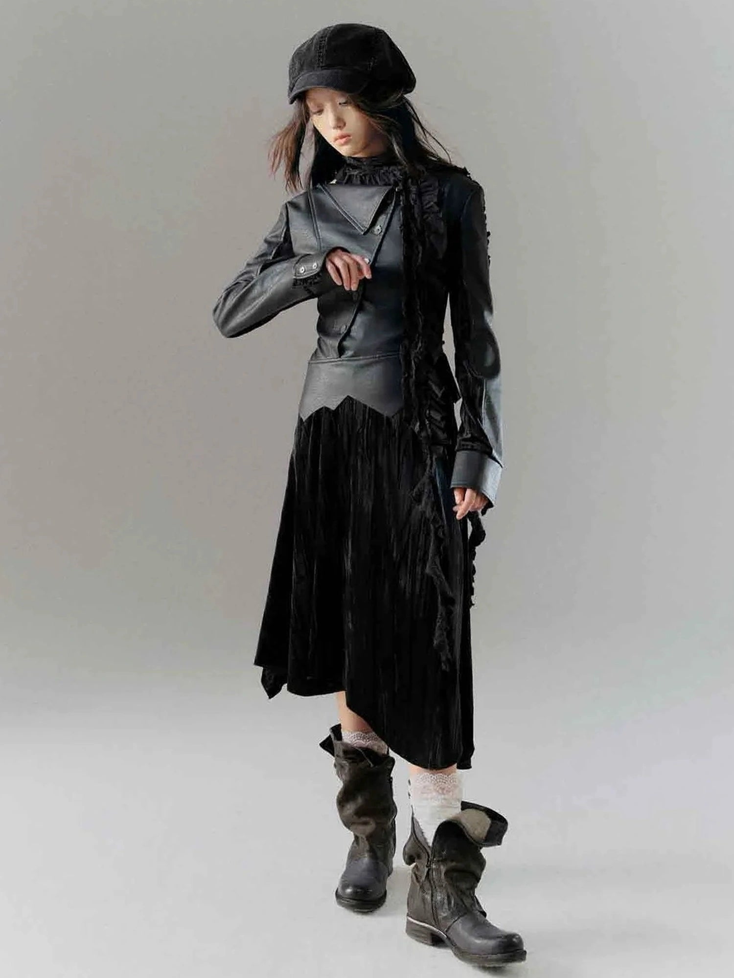 Chinese Clothing Cest Nous Update Deconstructed Velvet Leather Asymmetrical Dress