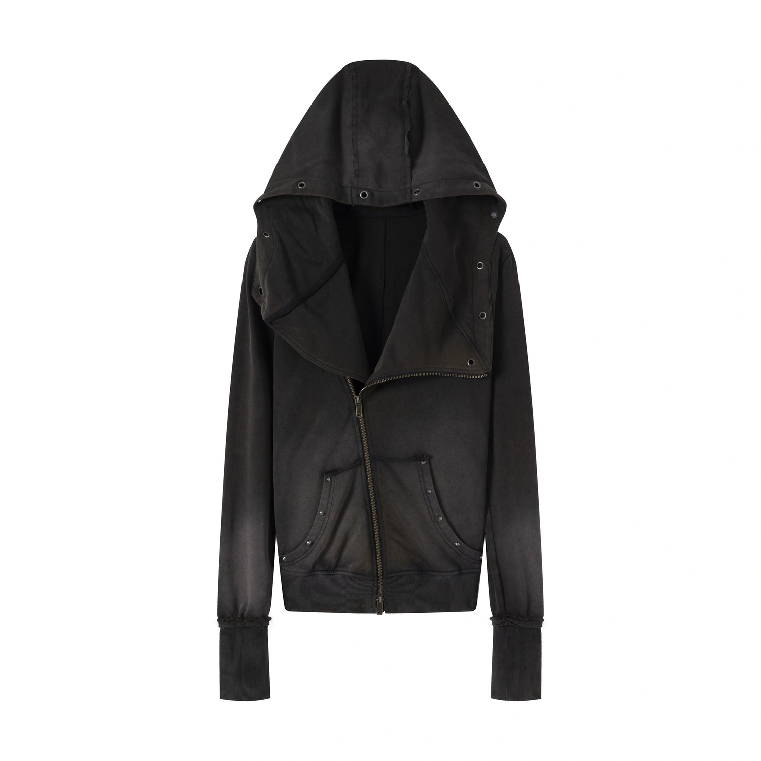 Chinese Clothing Cest Nous Update Deconstructed Washed Olive Asymmetrical Hooded Sweatshirt MISSTT