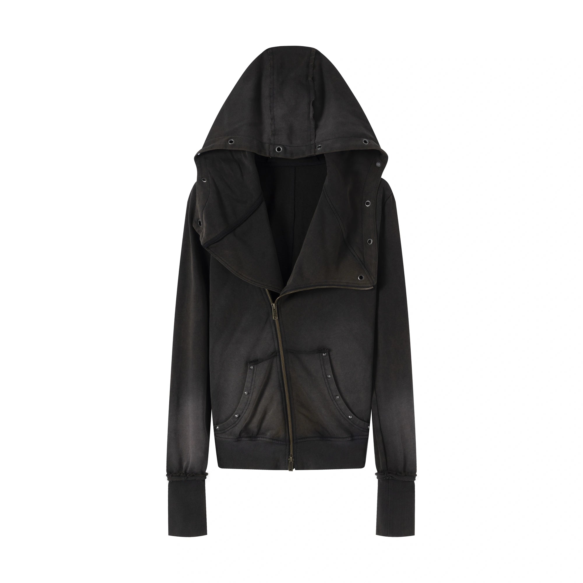 Chinese Clothing Cest Nous Update Deconstructed Washed Olive Asymmetrical Hooded Sweatshirt MISSTT