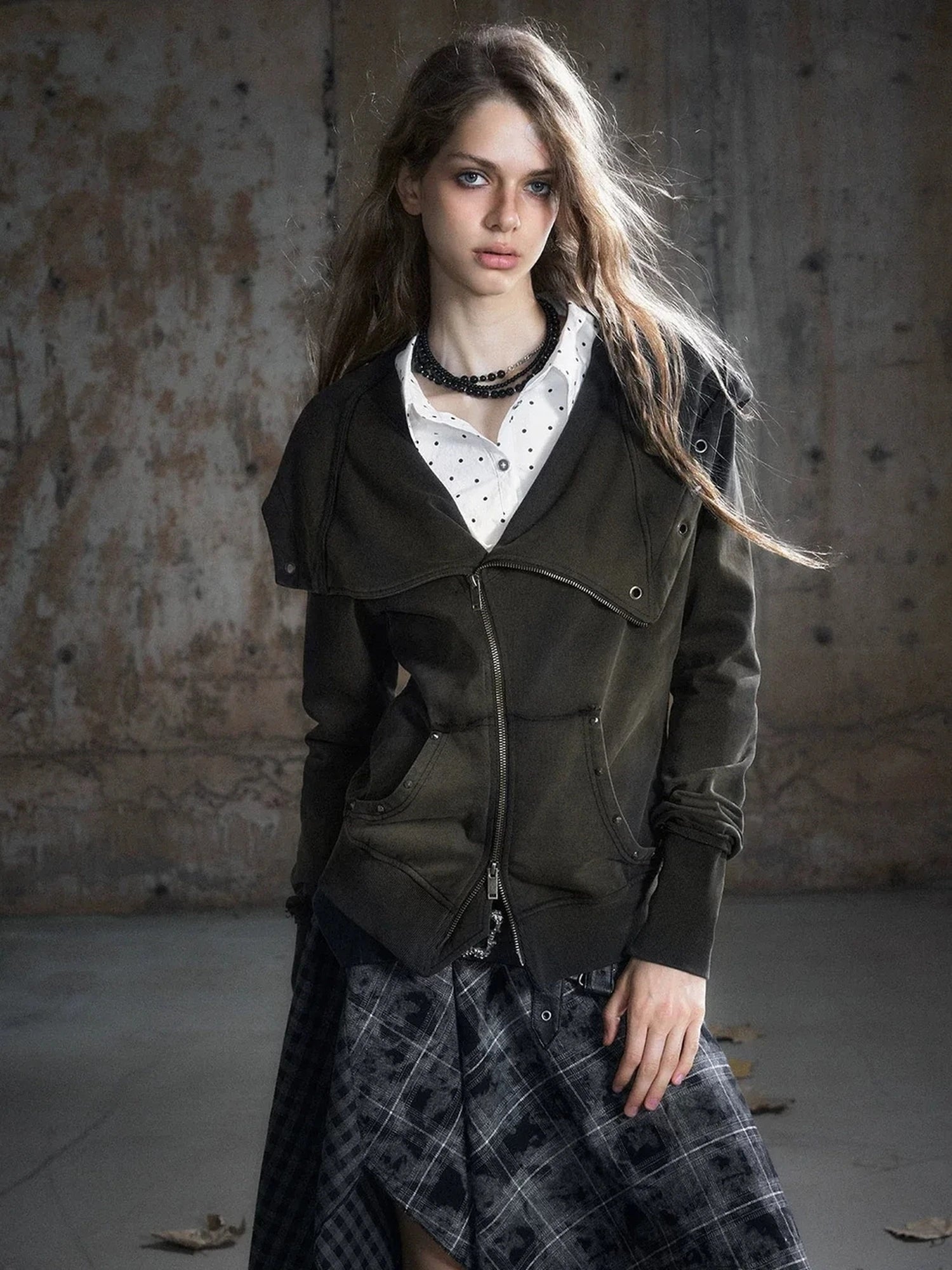 Chinese Clothing Cest Nous Update Deconstructed Washed Olive Asymmetrical Hooded Sweatshirt