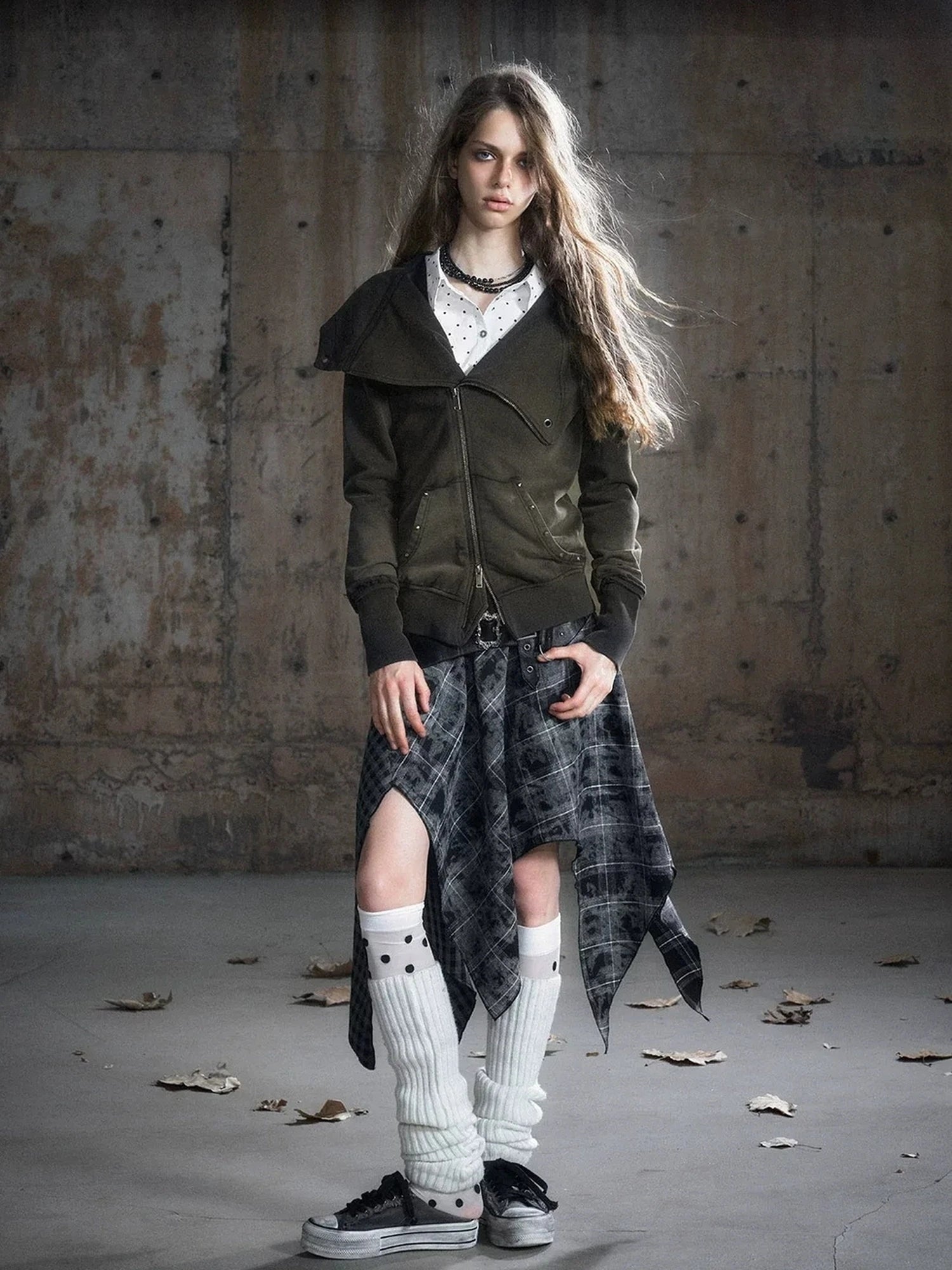 Chinese Clothing Cest Nous Update Deconstructed Washed Olive Asymmetrical Hooded Sweatshirt