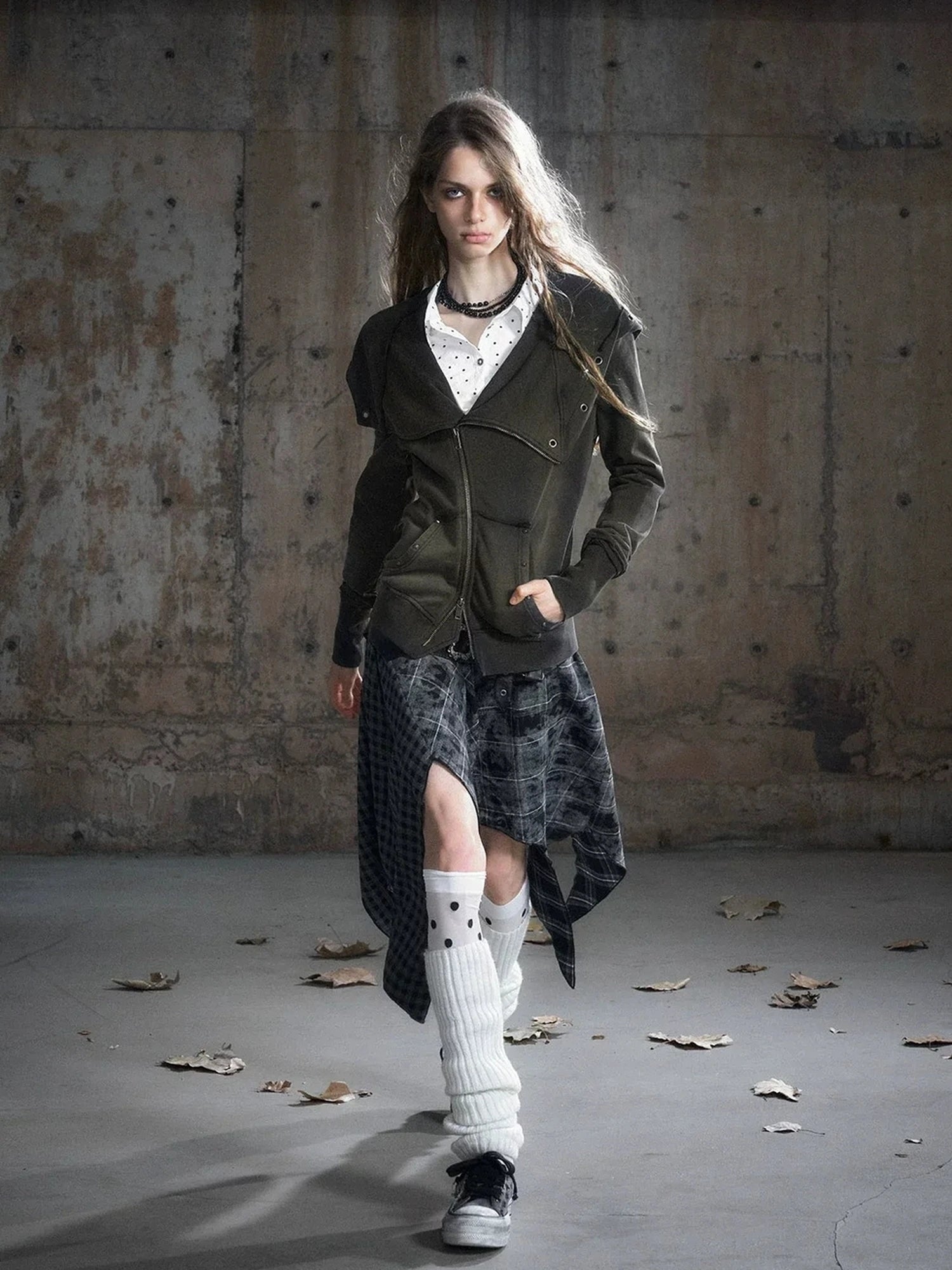 Chinese Clothing Cest Nous Update Deconstructed Washed Olive Asymmetrical Hooded Sweatshirt