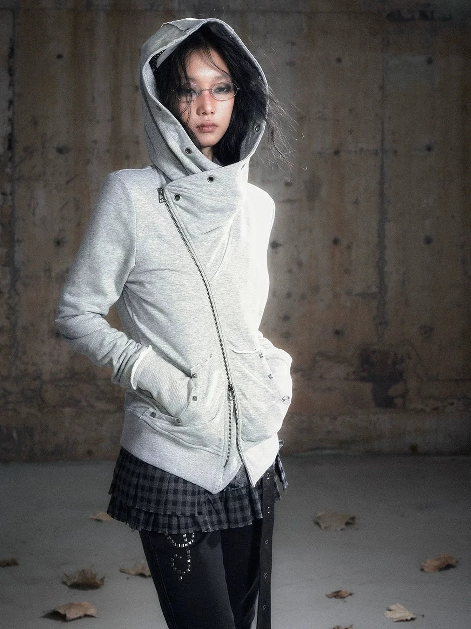 Chinese Clothing Cest Nous Update Deconstructed Washed Olive Asymmetrical Hooded Sweatshirt