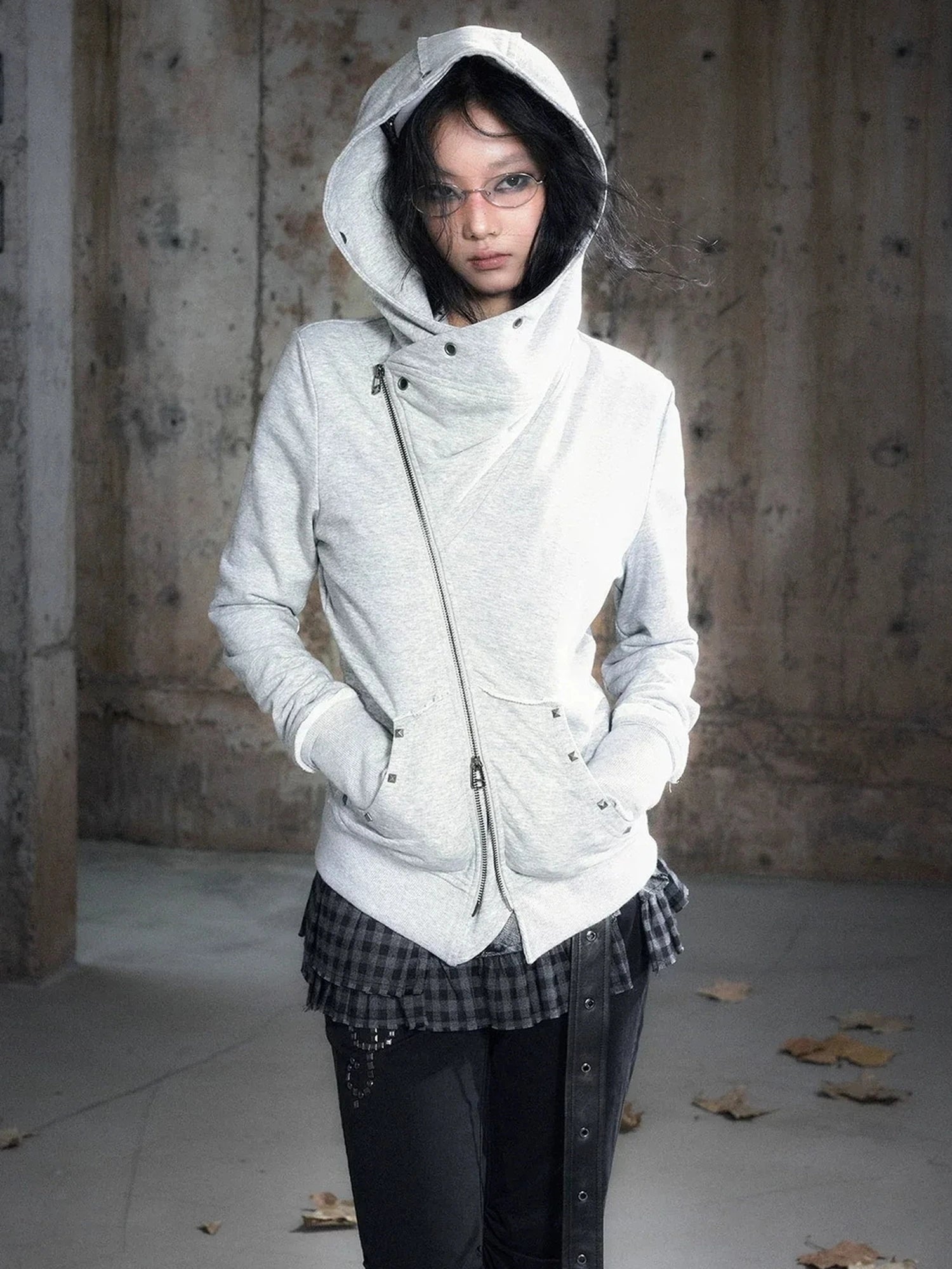 Chinese Clothing Cest Nous Update Deconstructed Washed Olive Asymmetrical Hooded Sweatshirt