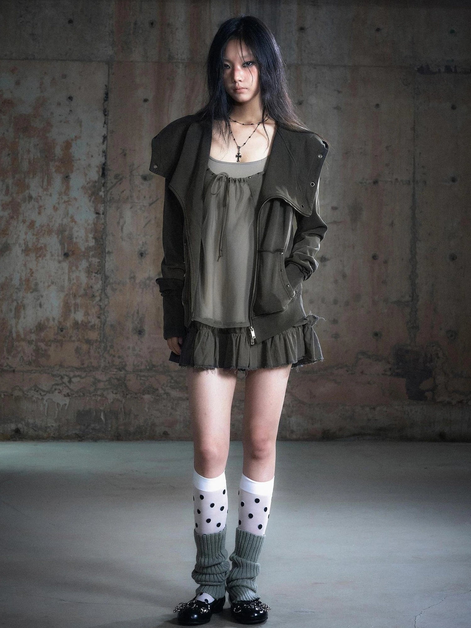 Chinese Clothing Cest Nous Update Deconstructed Washed Olive Asymmetrical Hooded Sweatshirt