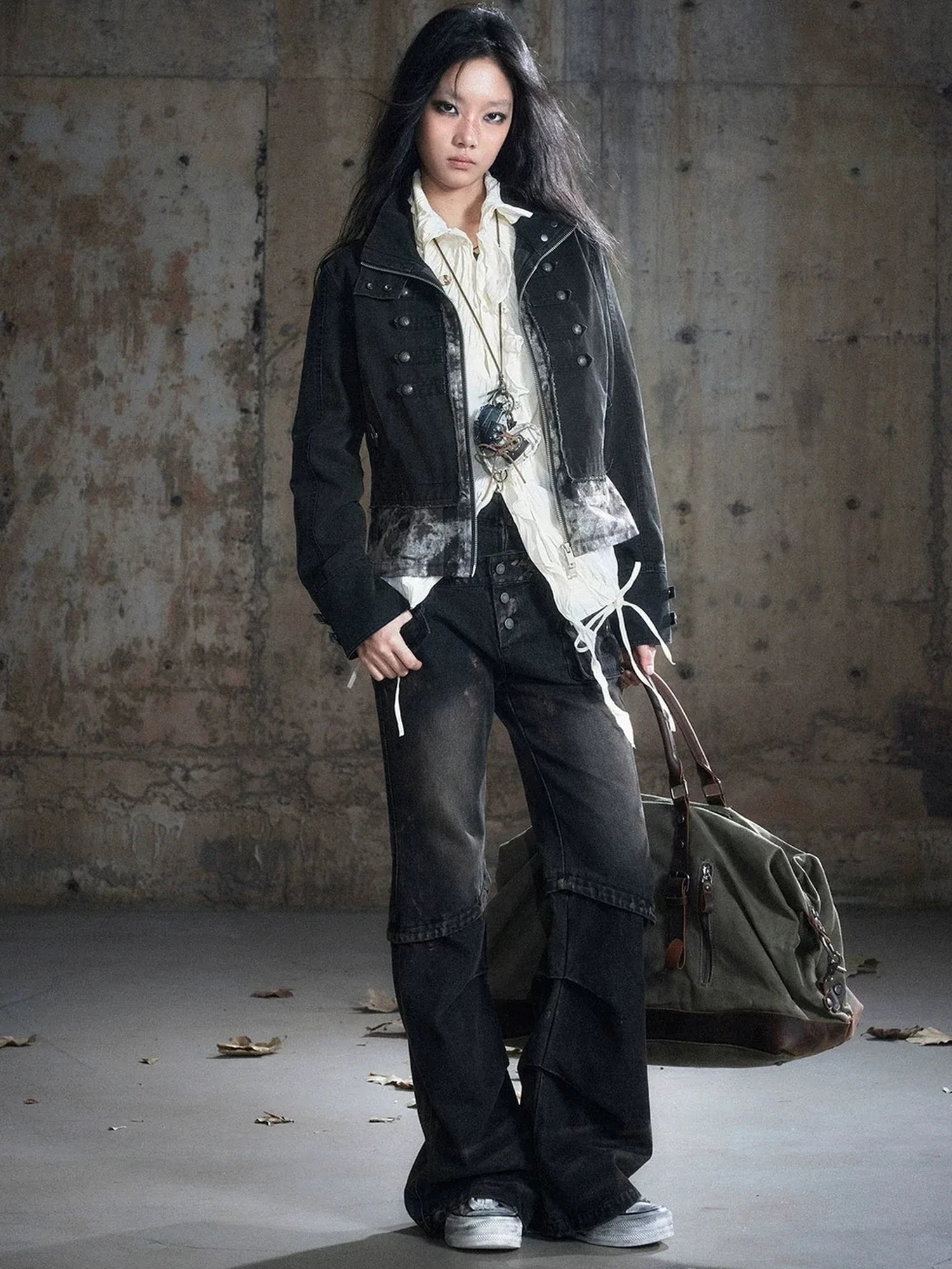 Chinese Clothing Cest Nous Update Distressed Check Shirt With Drawstring Ruffle