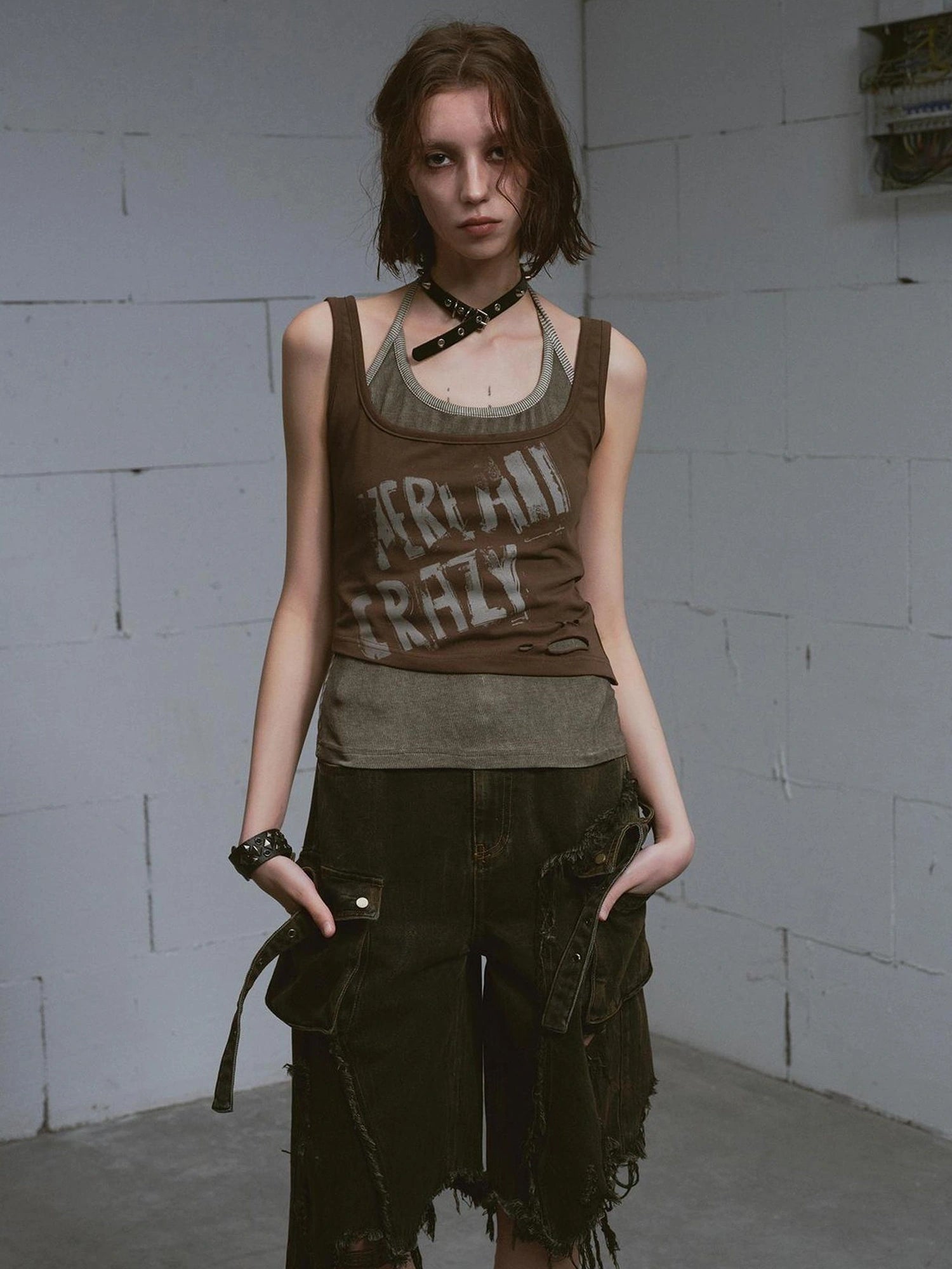 Chinese Clothing Cest Nous Update Distressed Mud Dyed Grunge Cropped Jeans