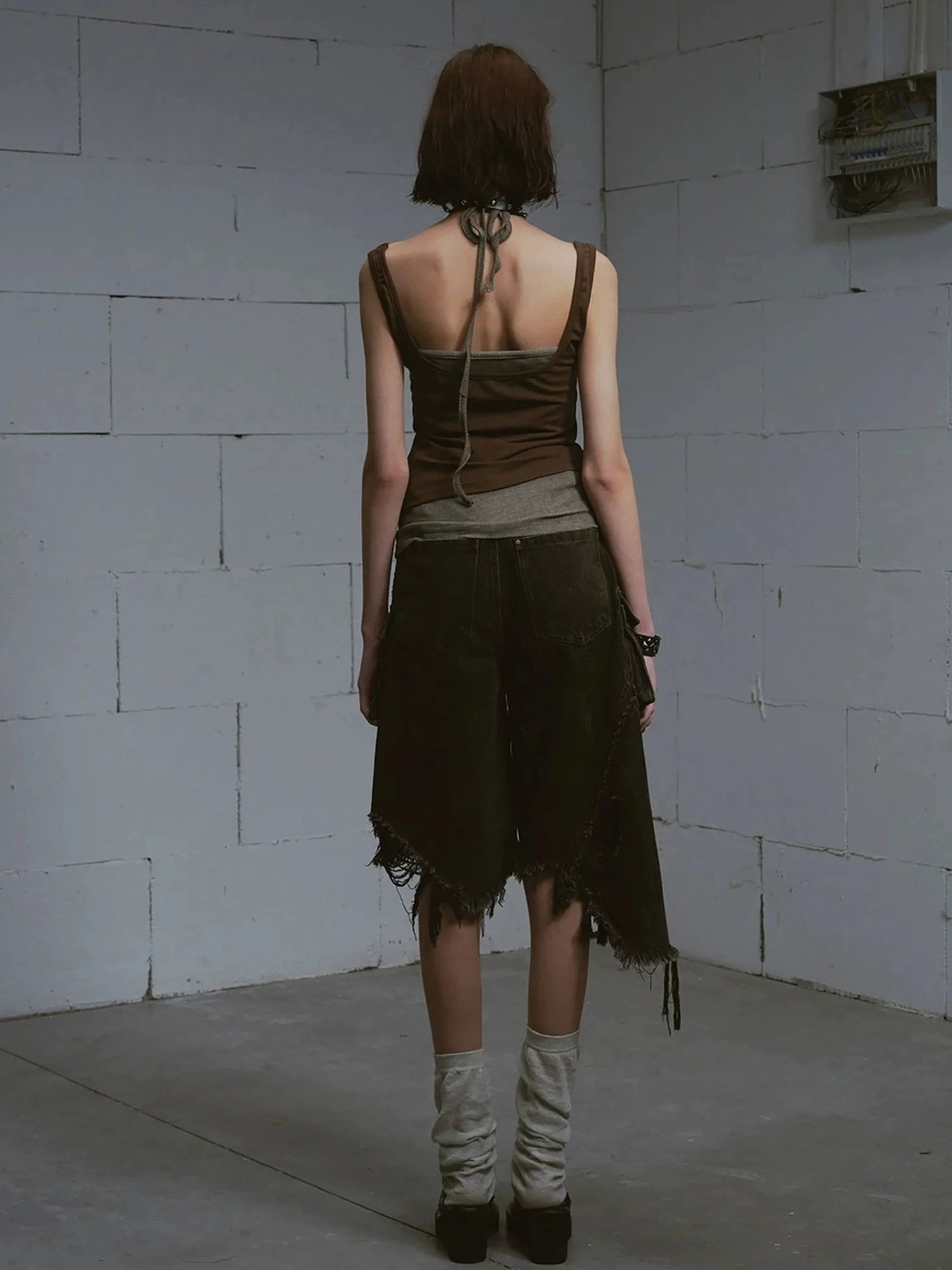 Chinese Clothing Cest Nous Update Distressed Mud Dyed Grunge Cropped Jeans