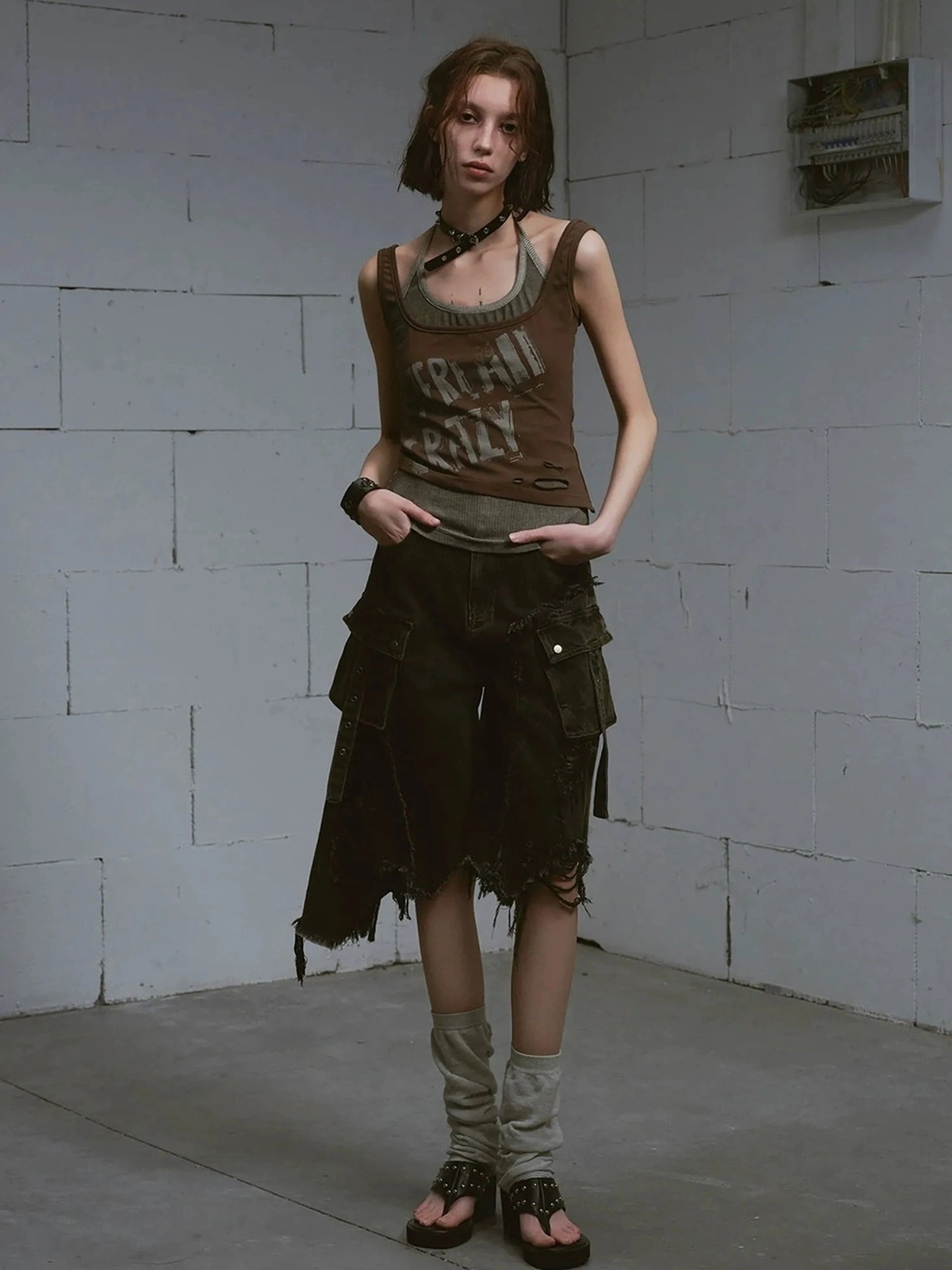 Chinese Clothing Cest Nous Update Distressed Mud Dyed Grunge Cropped Jeans