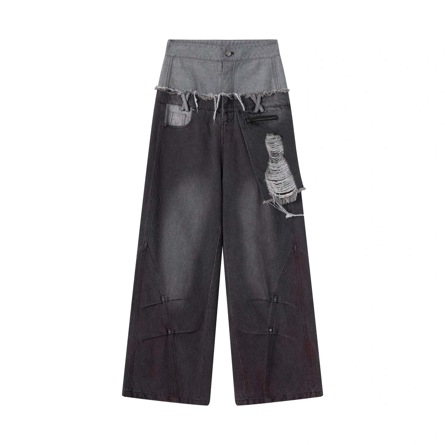 Chinese Clothing Cest Nous Update Double Waist Distressed Grey Flared Jeans MISSTT