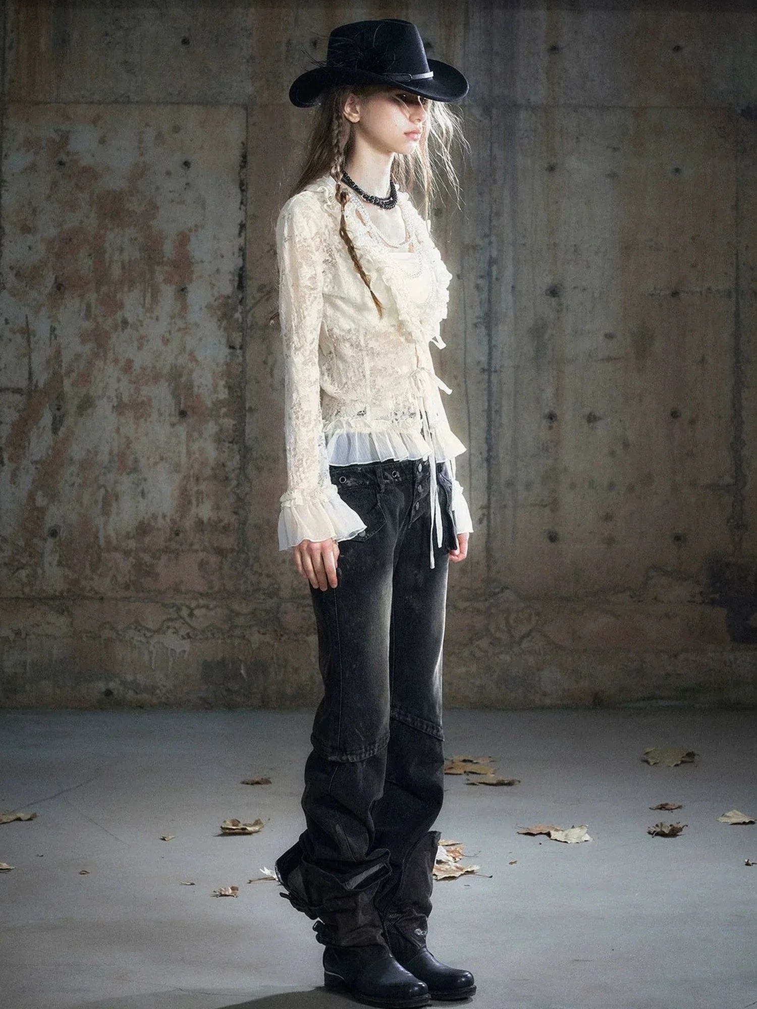 Chinese Clothing Cest Nous Update Double Waist Mud Dyed Low Rise Flared Jeans