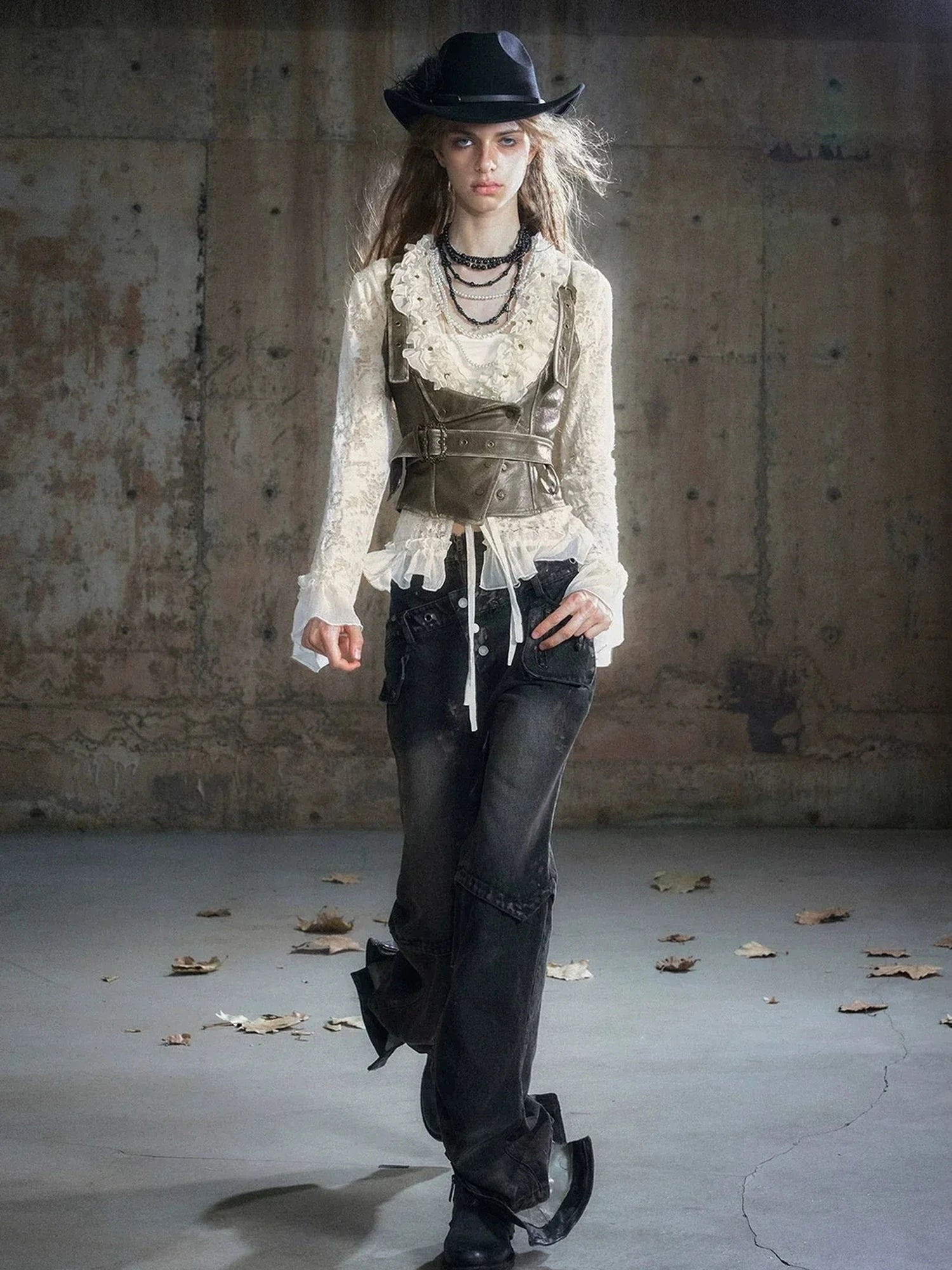 Chinese Clothing Cest Nous Update Double Waist Mud Dyed Low Rise Flared Jeans