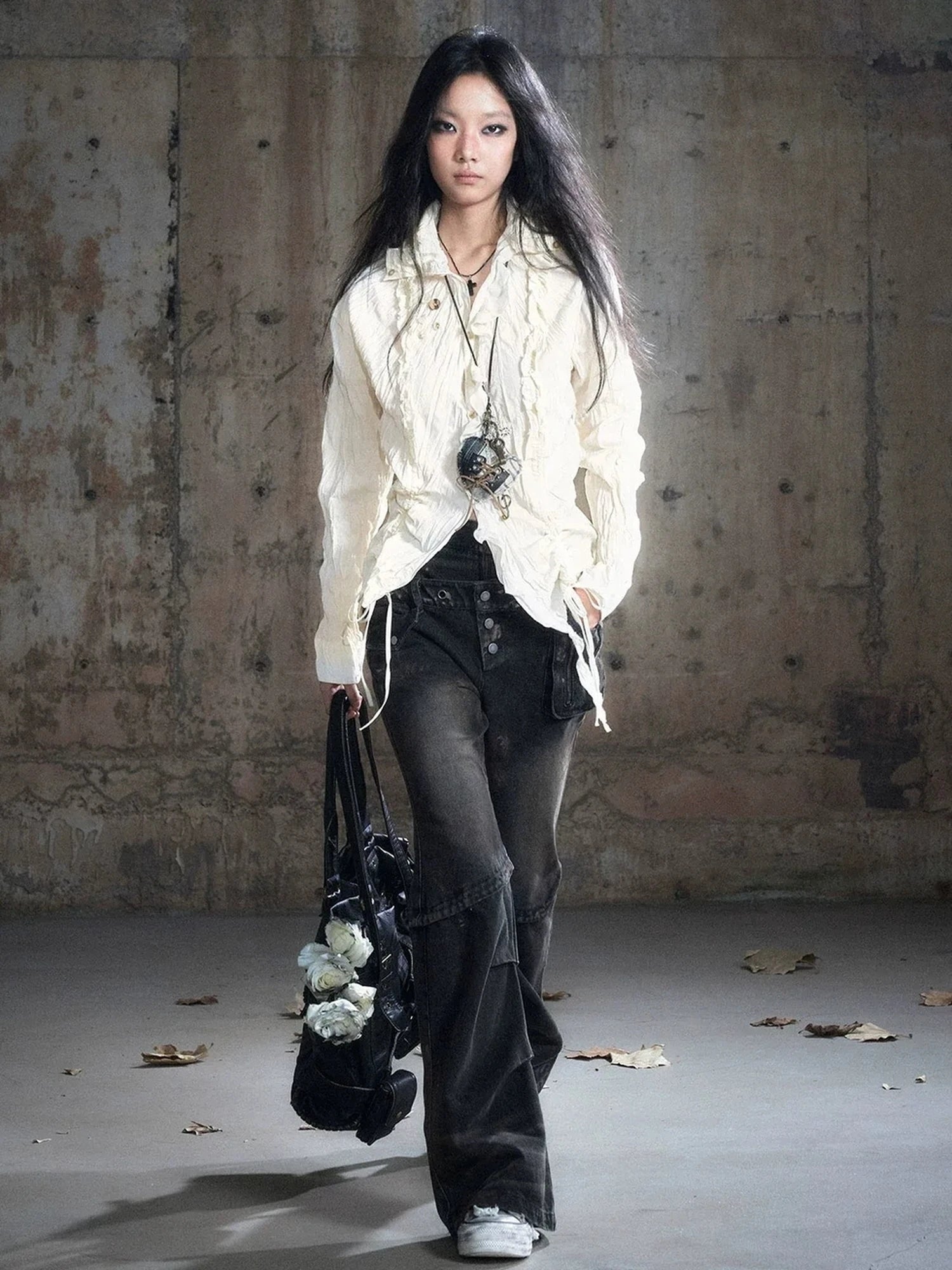 Chinese Clothing Cest Nous Update Double Waist Mud Dyed Low Rise Flared Jeans