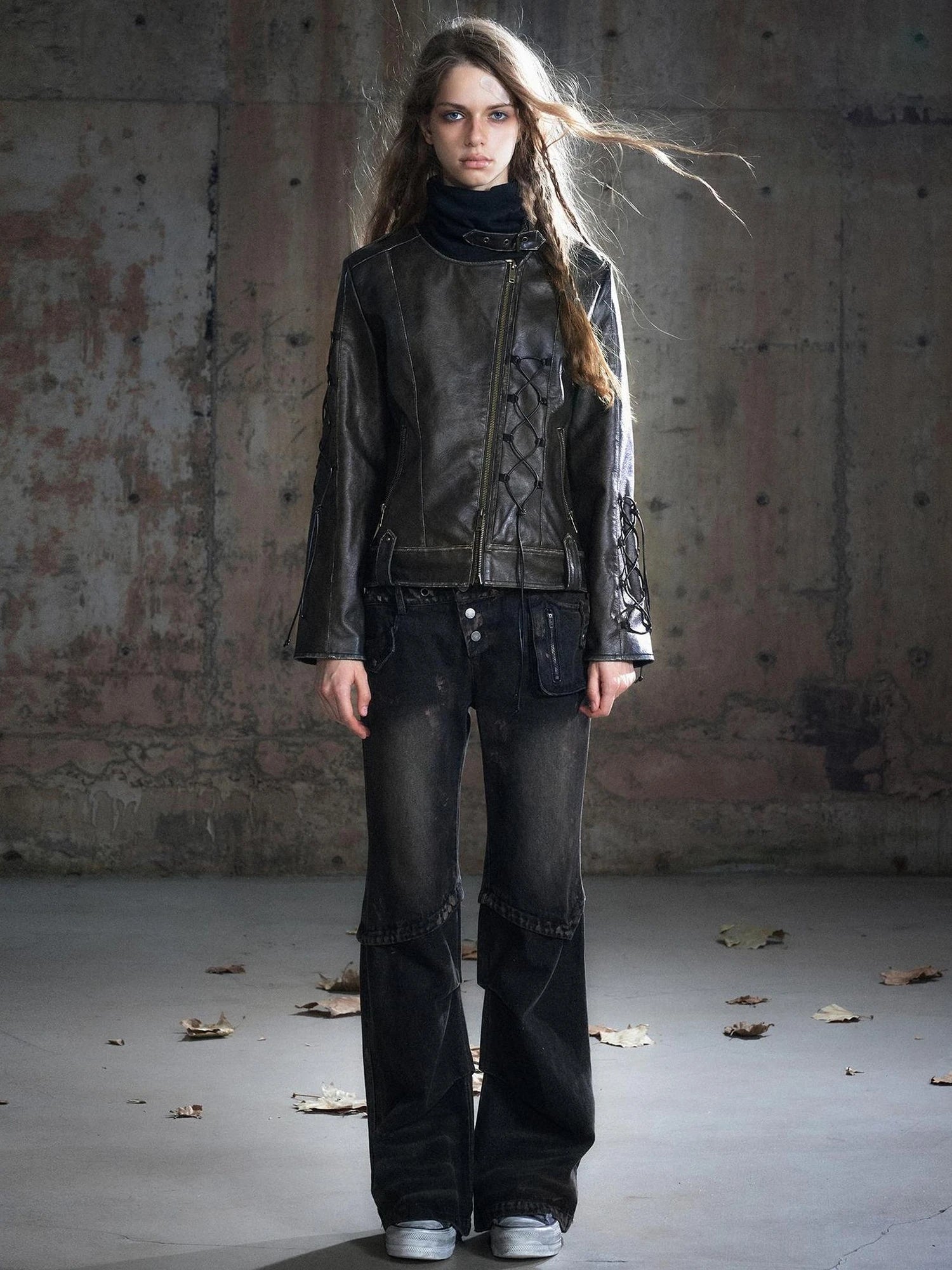 Chinese Clothing Cest Nous Update Double Waist Mud Dyed Low Rise Flared Jeans