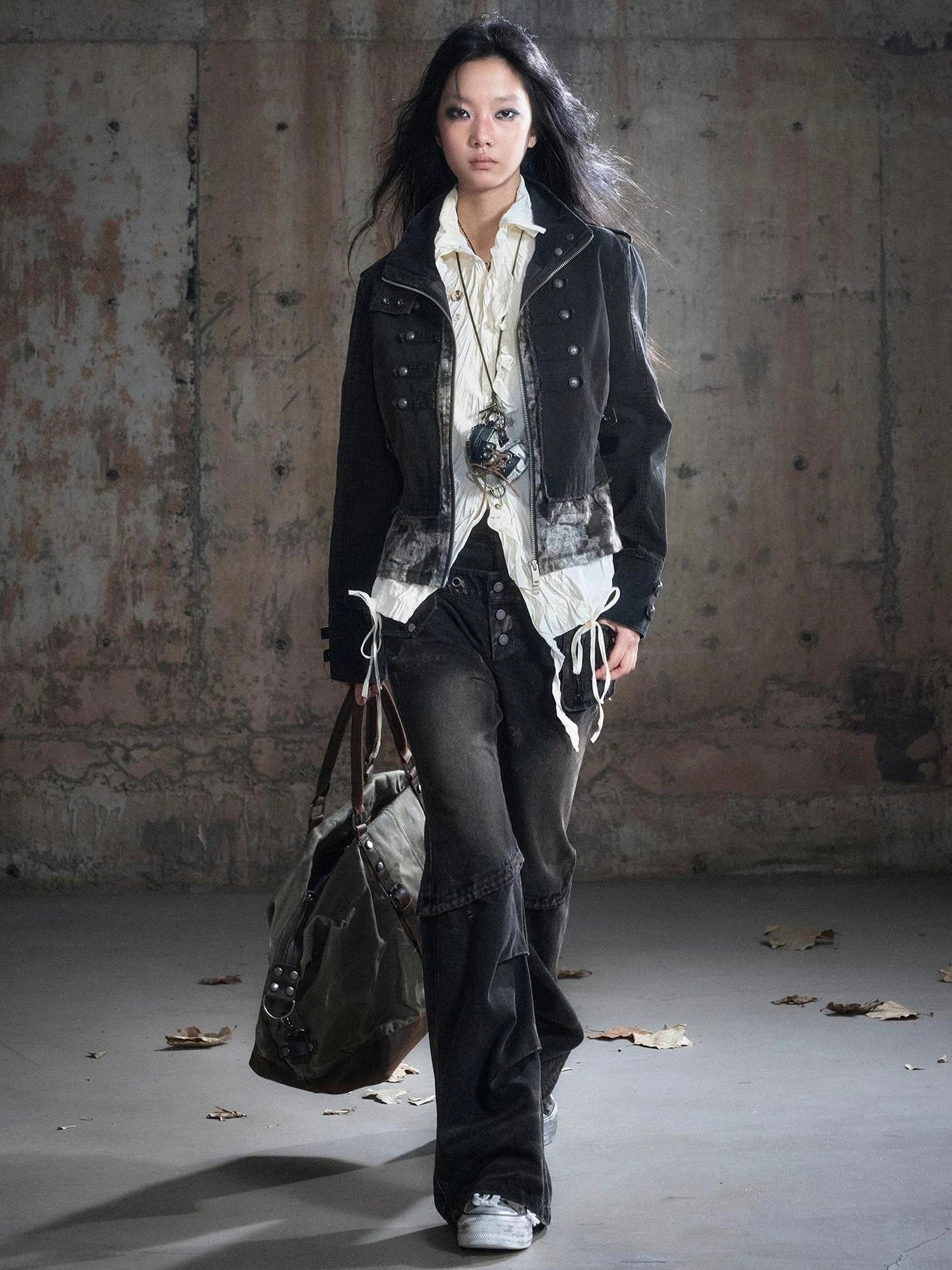 Chinese Clothing Cest Nous Update Double Waist Mud Dyed Low Rise Flared Jeans