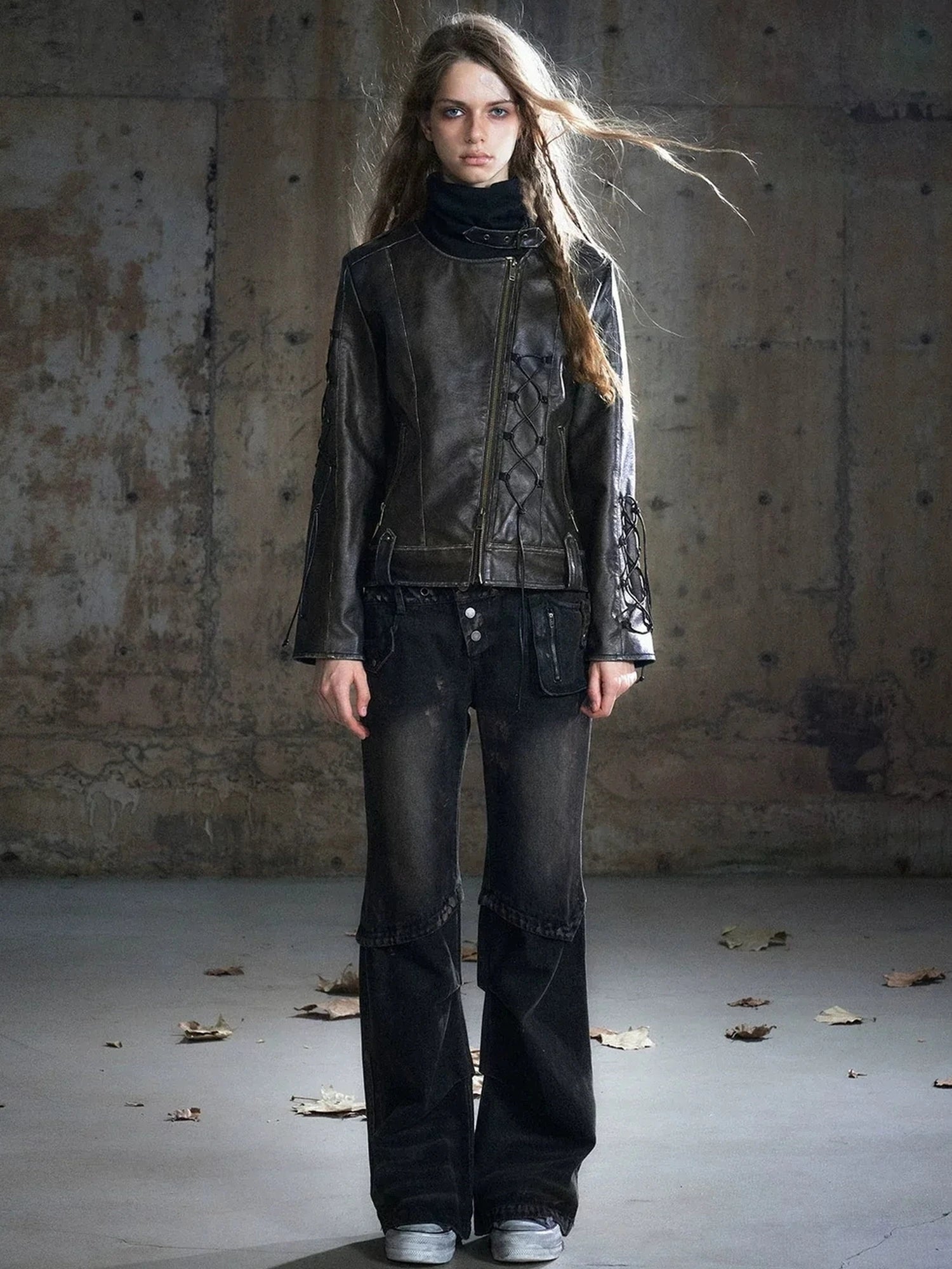 Chinese Clothing Cest Nous Update Double Waist Mud Dyed Low Rise Flared Jeans
