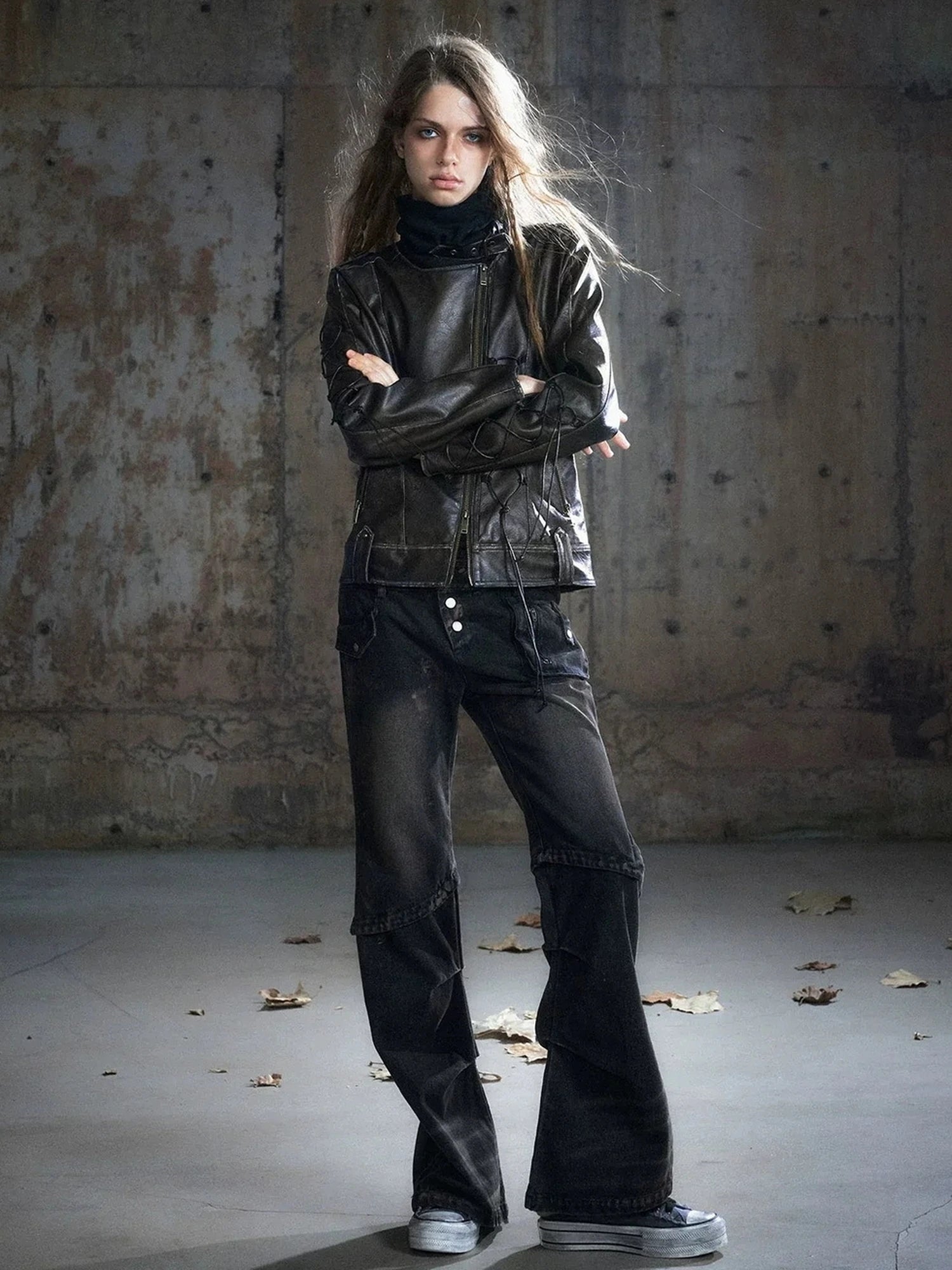 Chinese Clothing Cest Nous Update Double Waist Mud Dyed Low Rise Flared Jeans