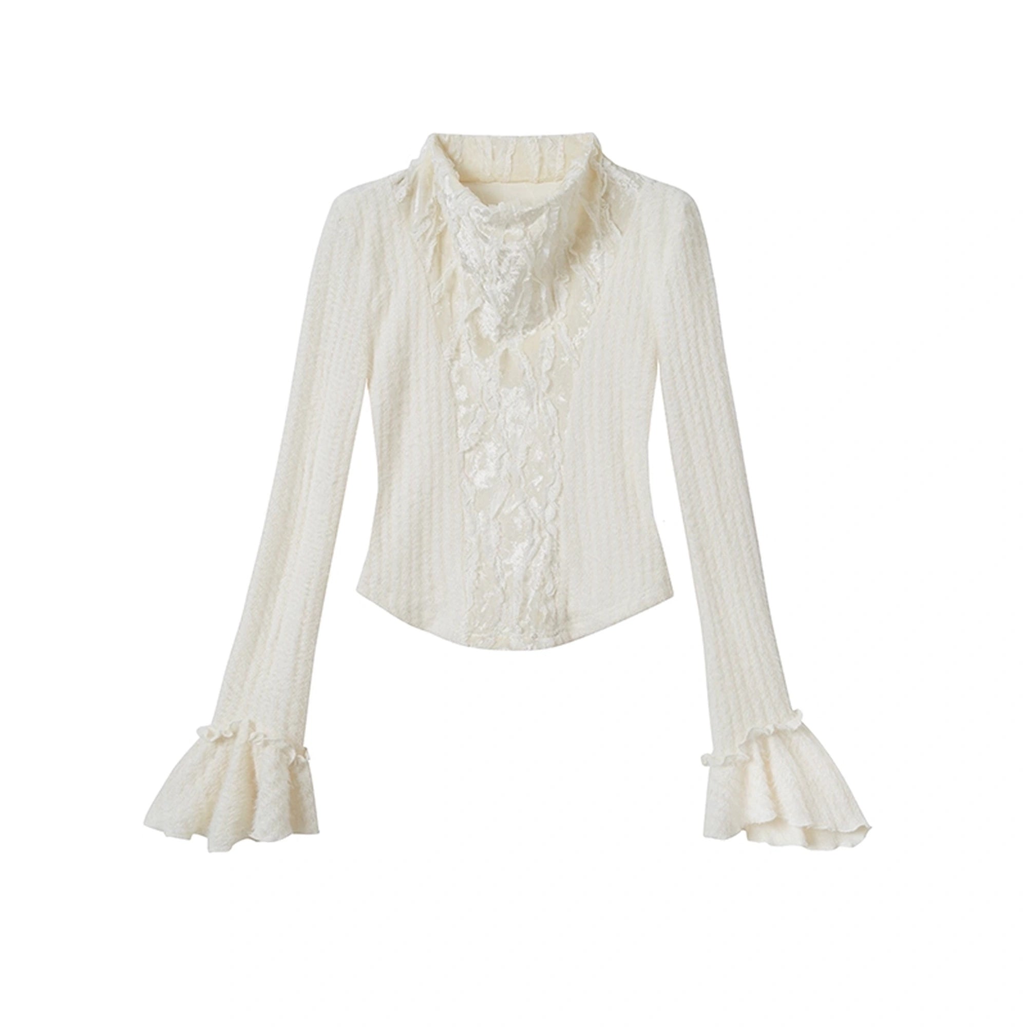 Chinese Clothing Cest Nous Update Embroidered Velour Lace Bell Sleeve Top MISSTT