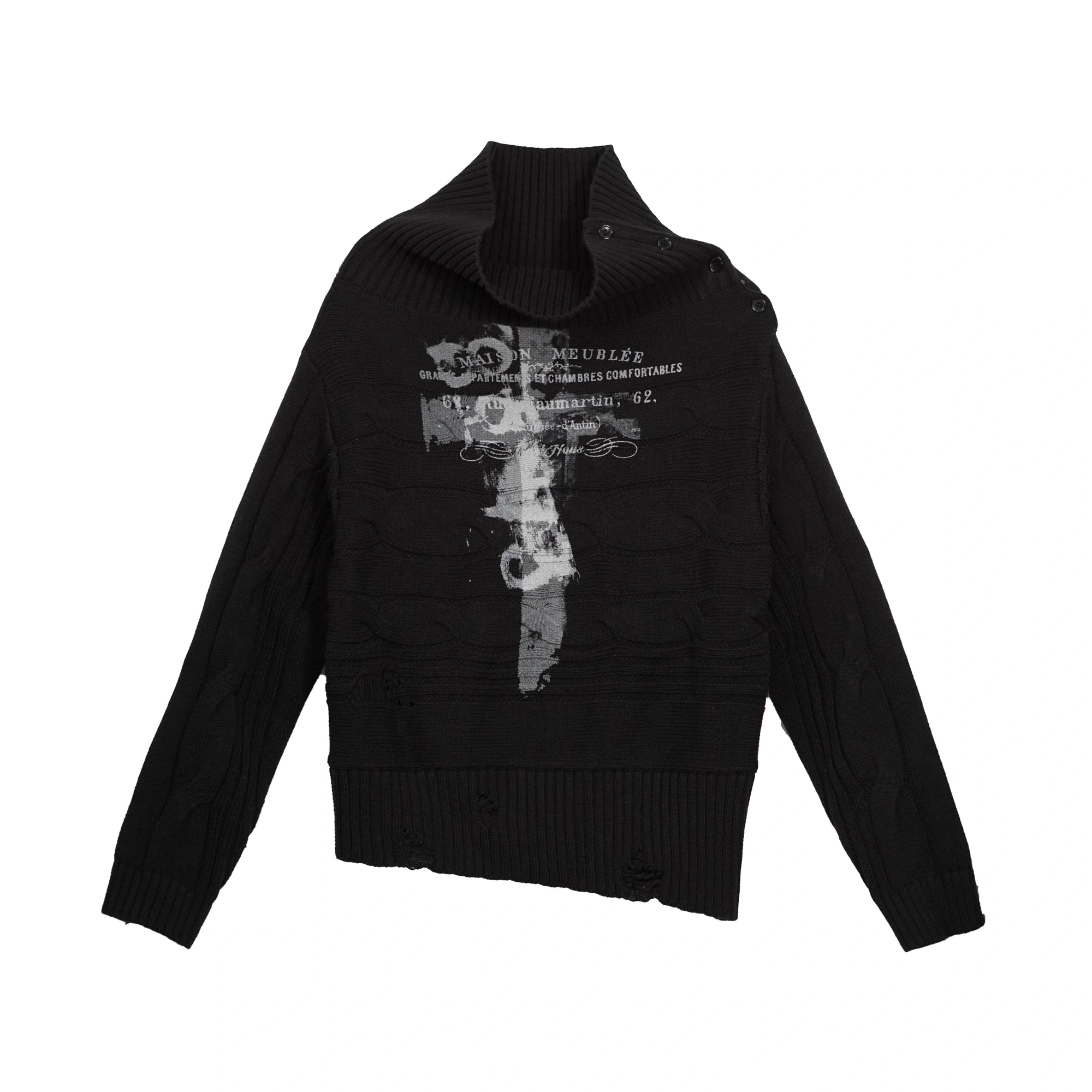 Chinese Clothing Cest Nous Update Escape In Misty Rain Distressed Cable Knit Sweater MISSTT