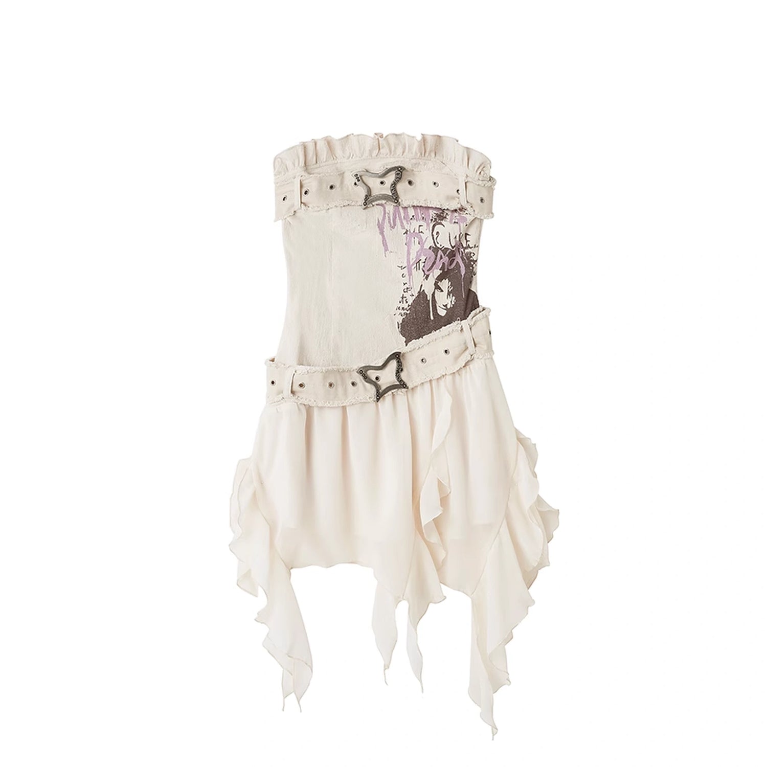 Chinese Clothing Cest Nous Update Graffiti Bustier Dress With Butterfly Clasp MISSTT