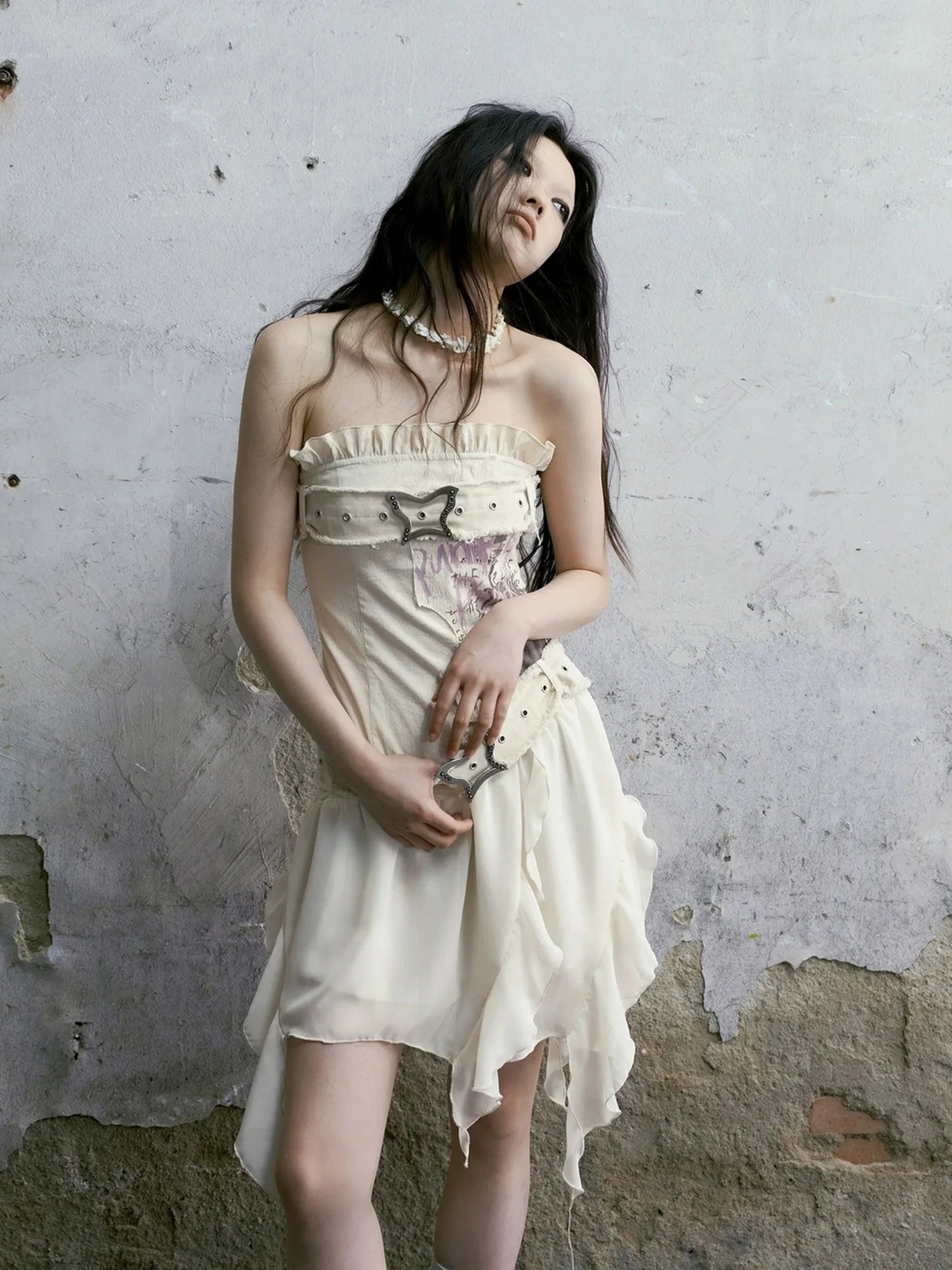 Chinese Clothing Cest Nous Update Graffiti Bustier Dress With Butterfly Clasp