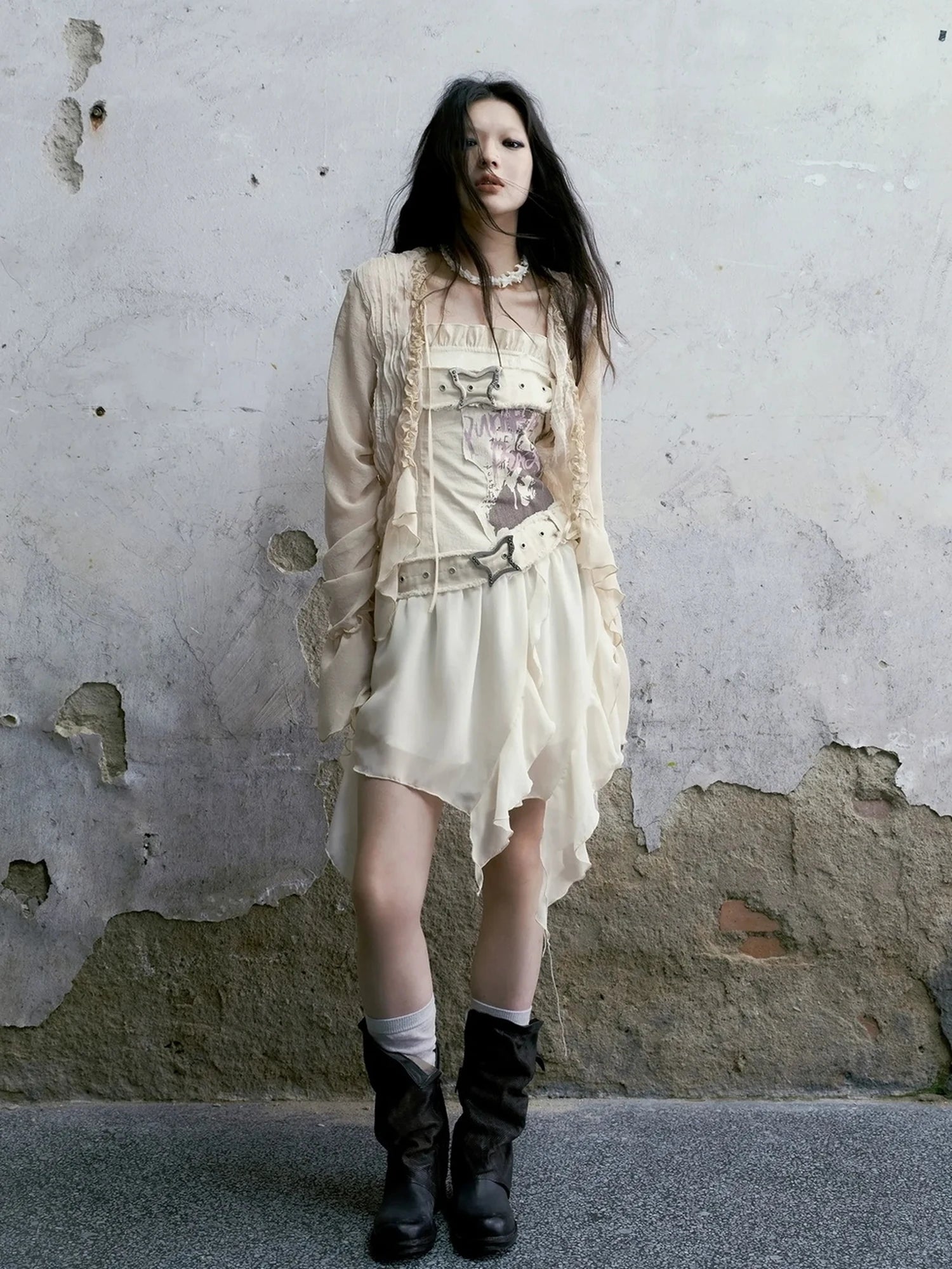 Chinese Clothing Cest Nous Update Graffiti Bustier Dress With Butterfly Clasp