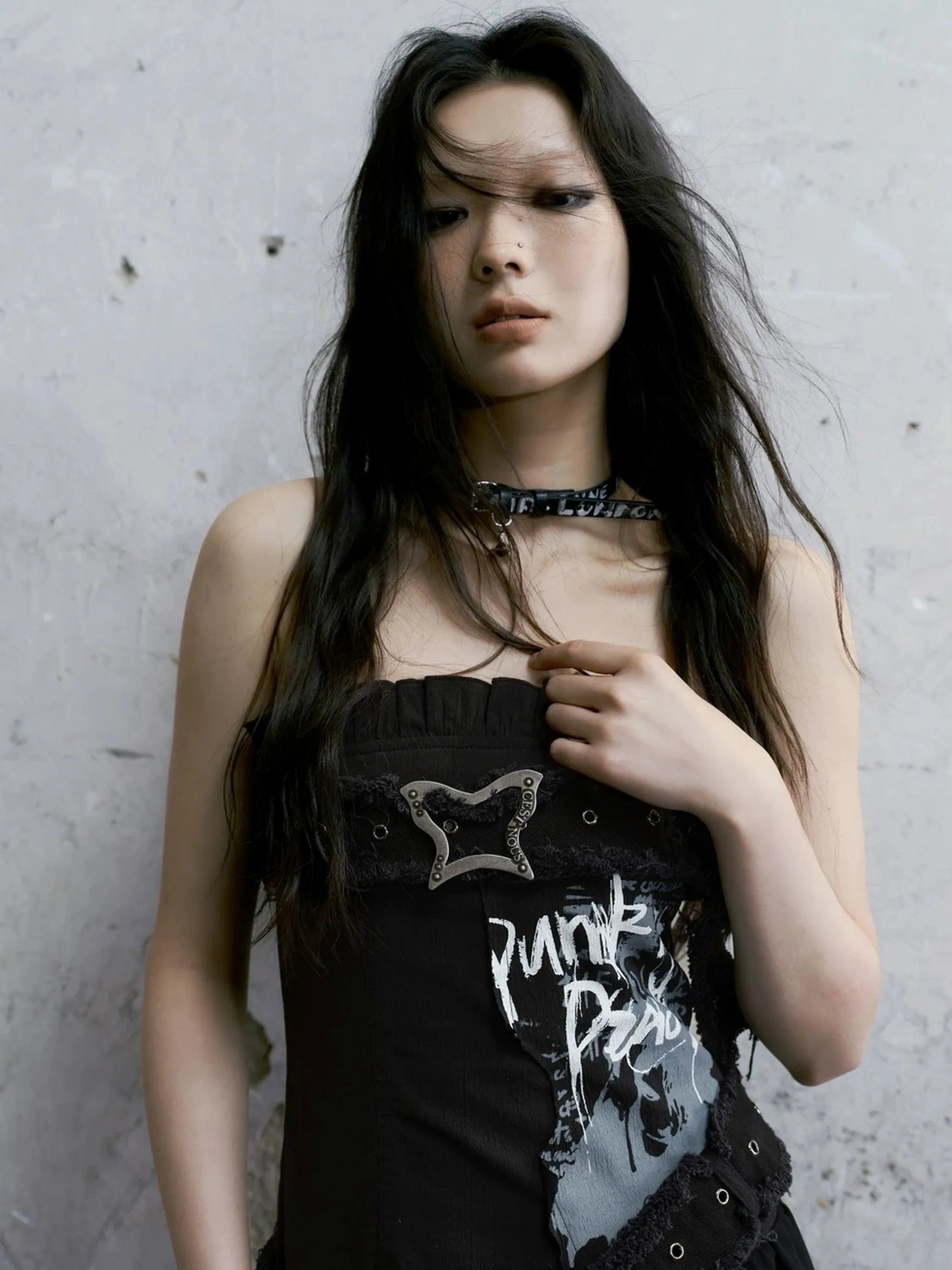 Chinese Clothing Cest Nous Update Graffiti Bustier Dress With Butterfly Clasp