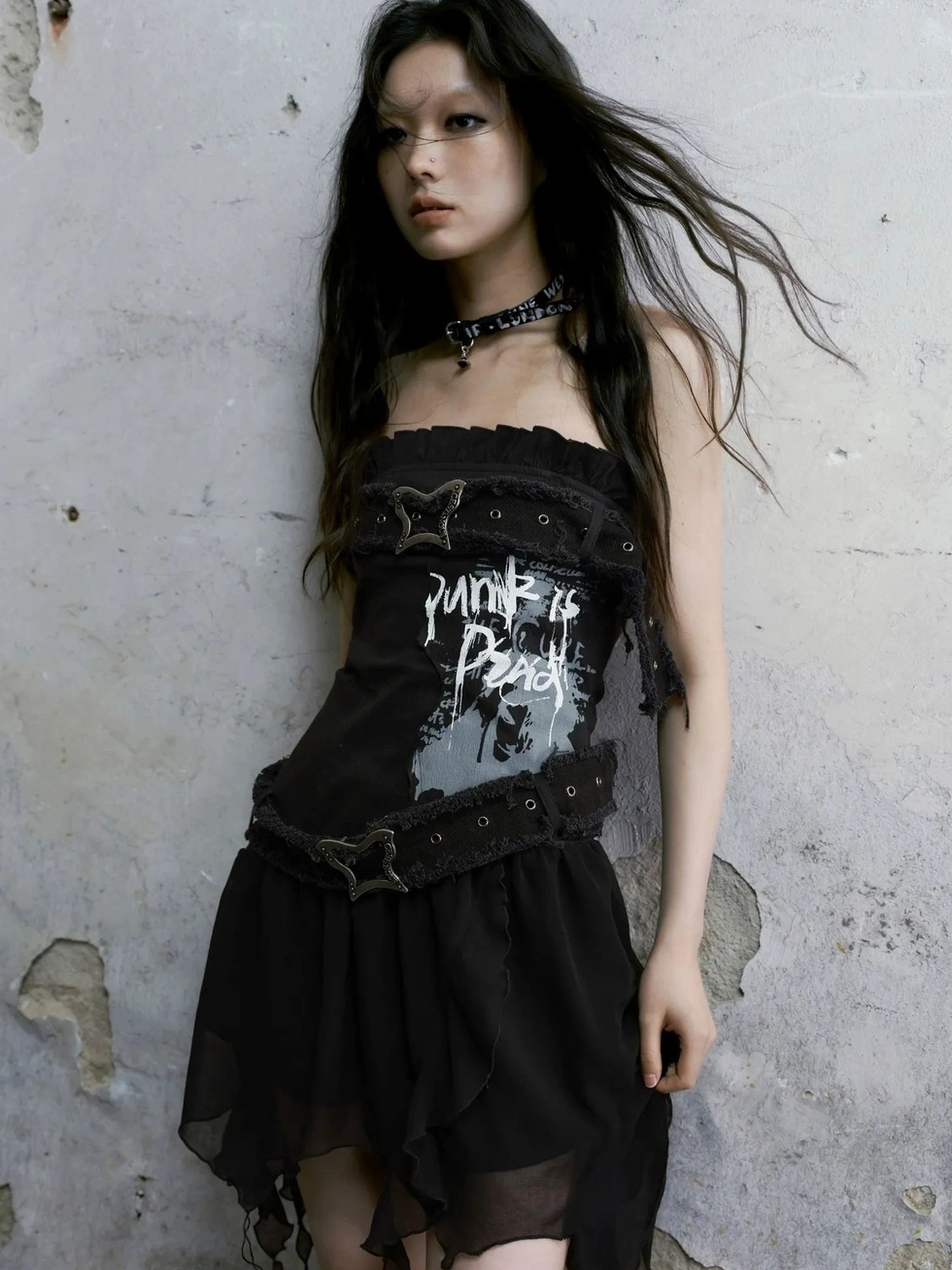 Chinese Clothing Cest Nous Update Graffiti Bustier Dress With Butterfly Clasp