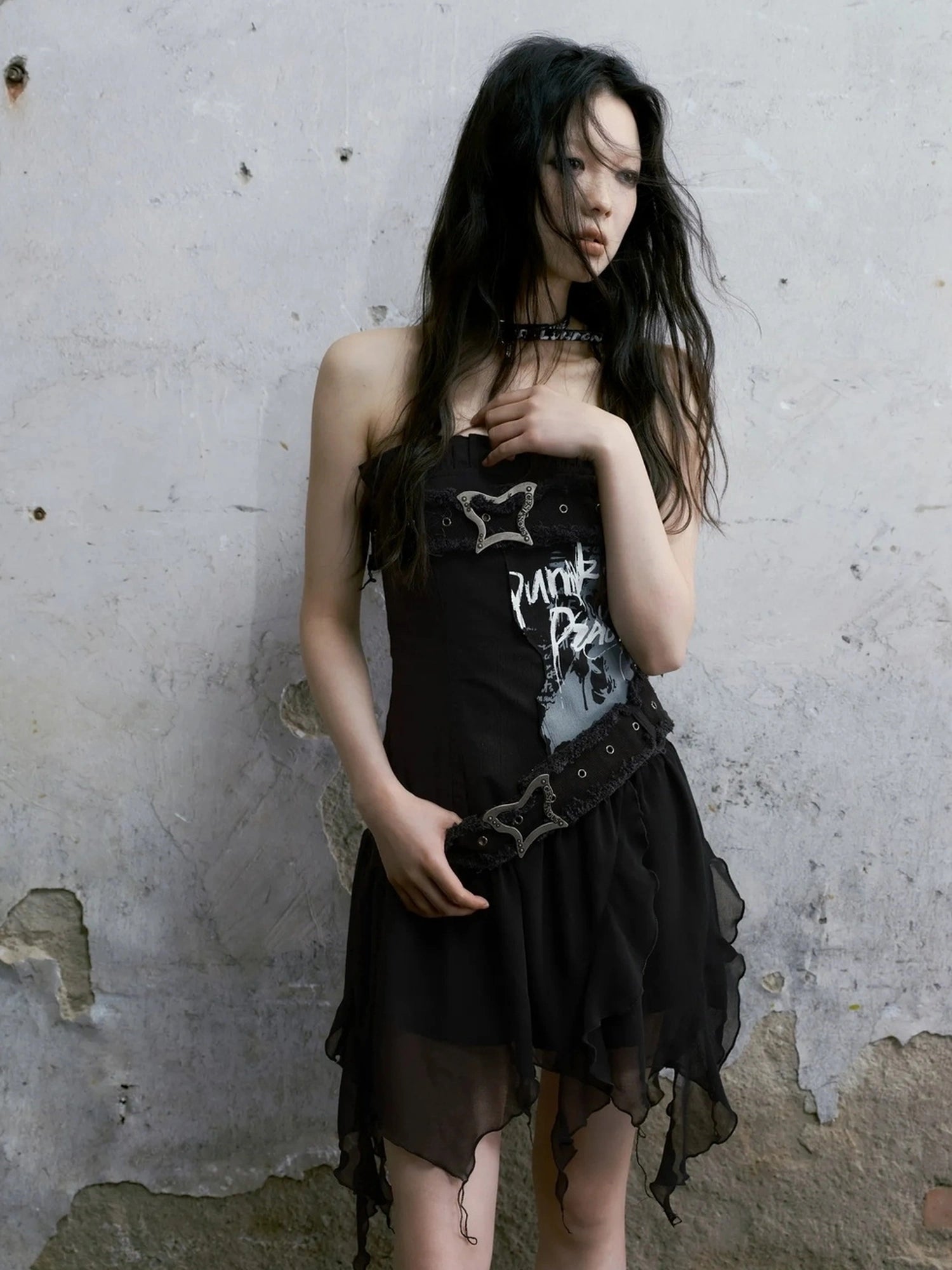 Chinese Clothing Cest Nous Update Graffiti Bustier Dress With Butterfly Clasp