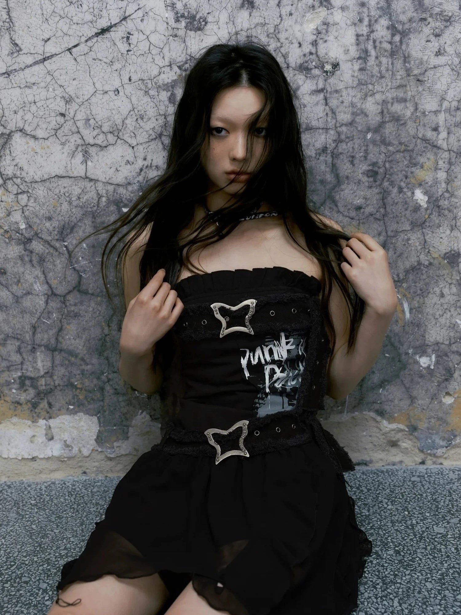 Chinese Clothing Cest Nous Update Graffiti Bustier Dress With Butterfly Clasp