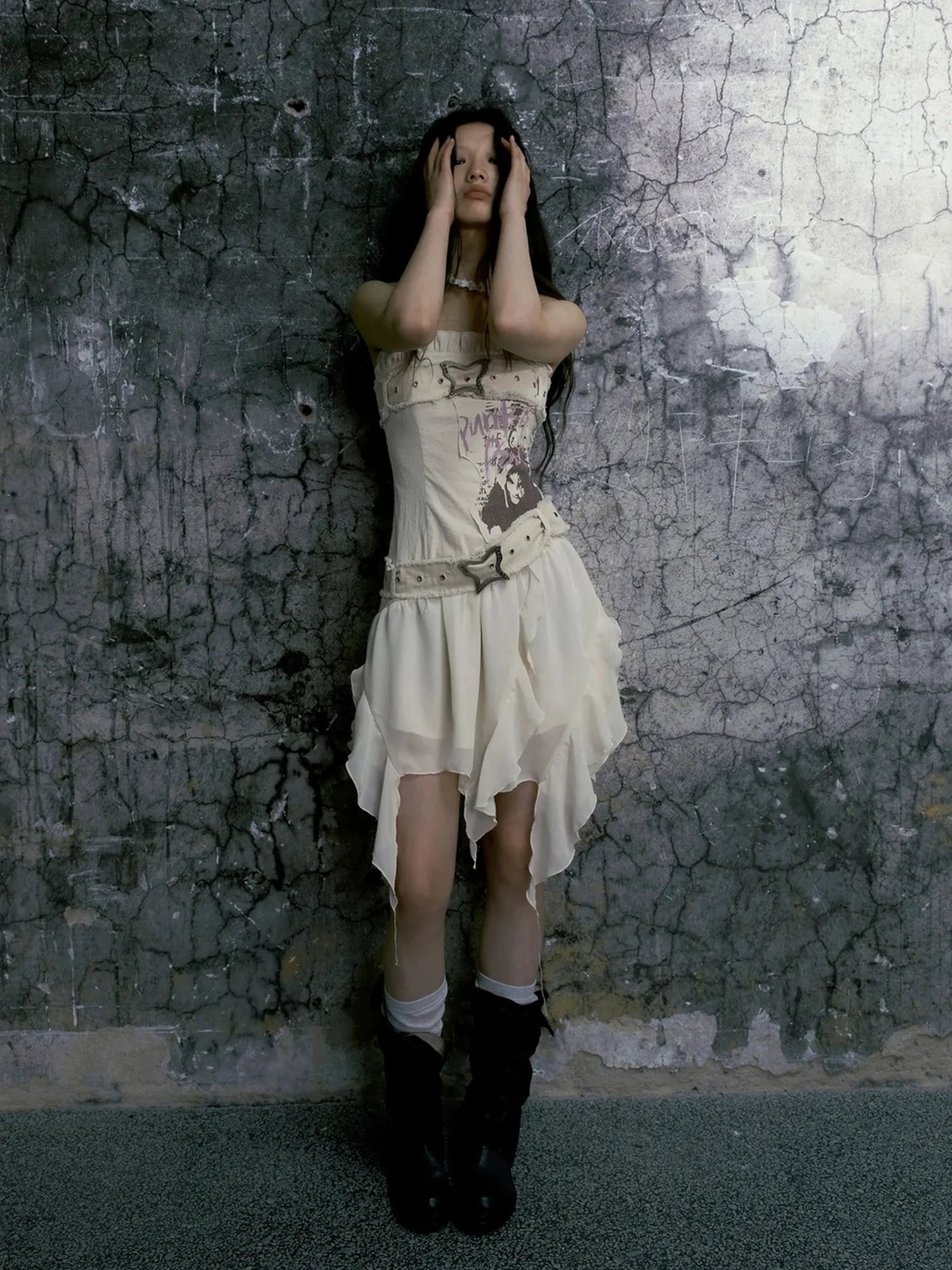 Chinese Clothing Cest Nous Update Graffiti Bustier Dress With Butterfly Clasp
