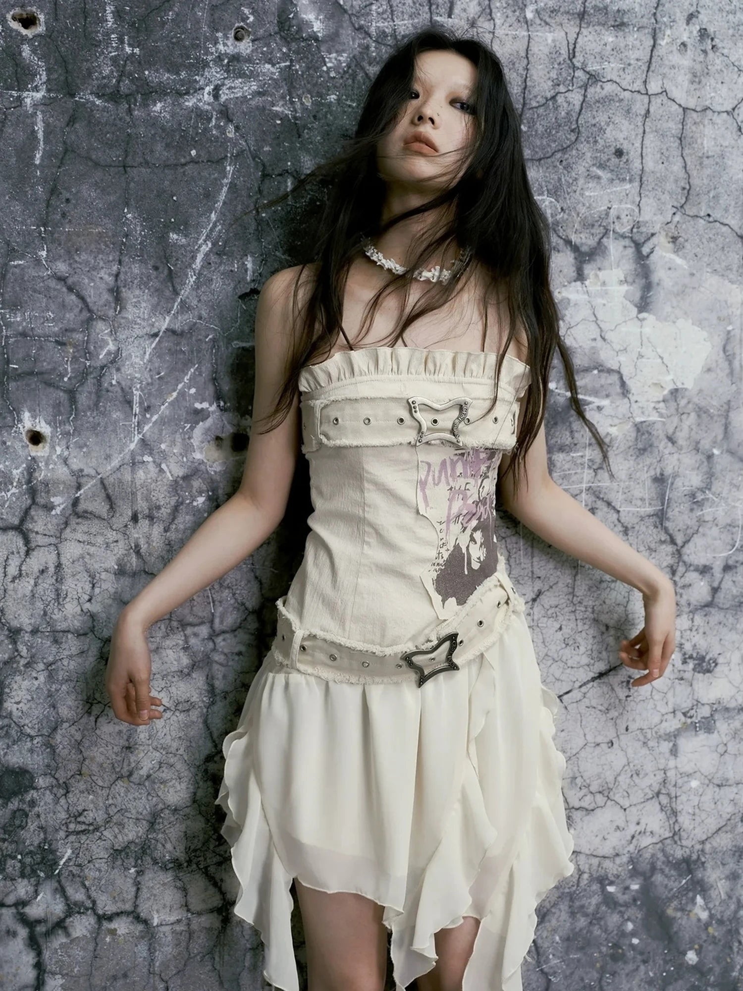 Chinese Clothing Cest Nous Update Graffiti Bustier Dress With Butterfly Clasp