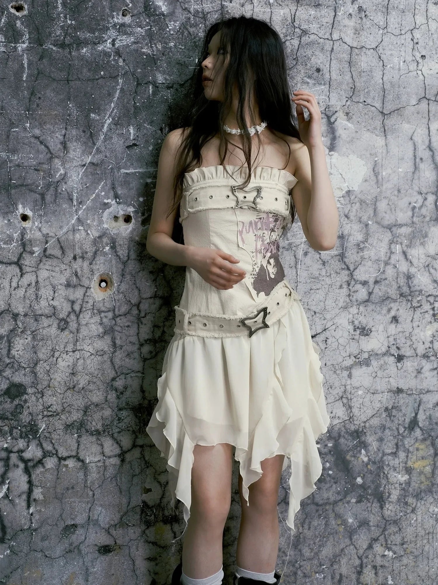 Chinese Clothing Cest Nous Update Graffiti Bustier Dress With Butterfly Clasp