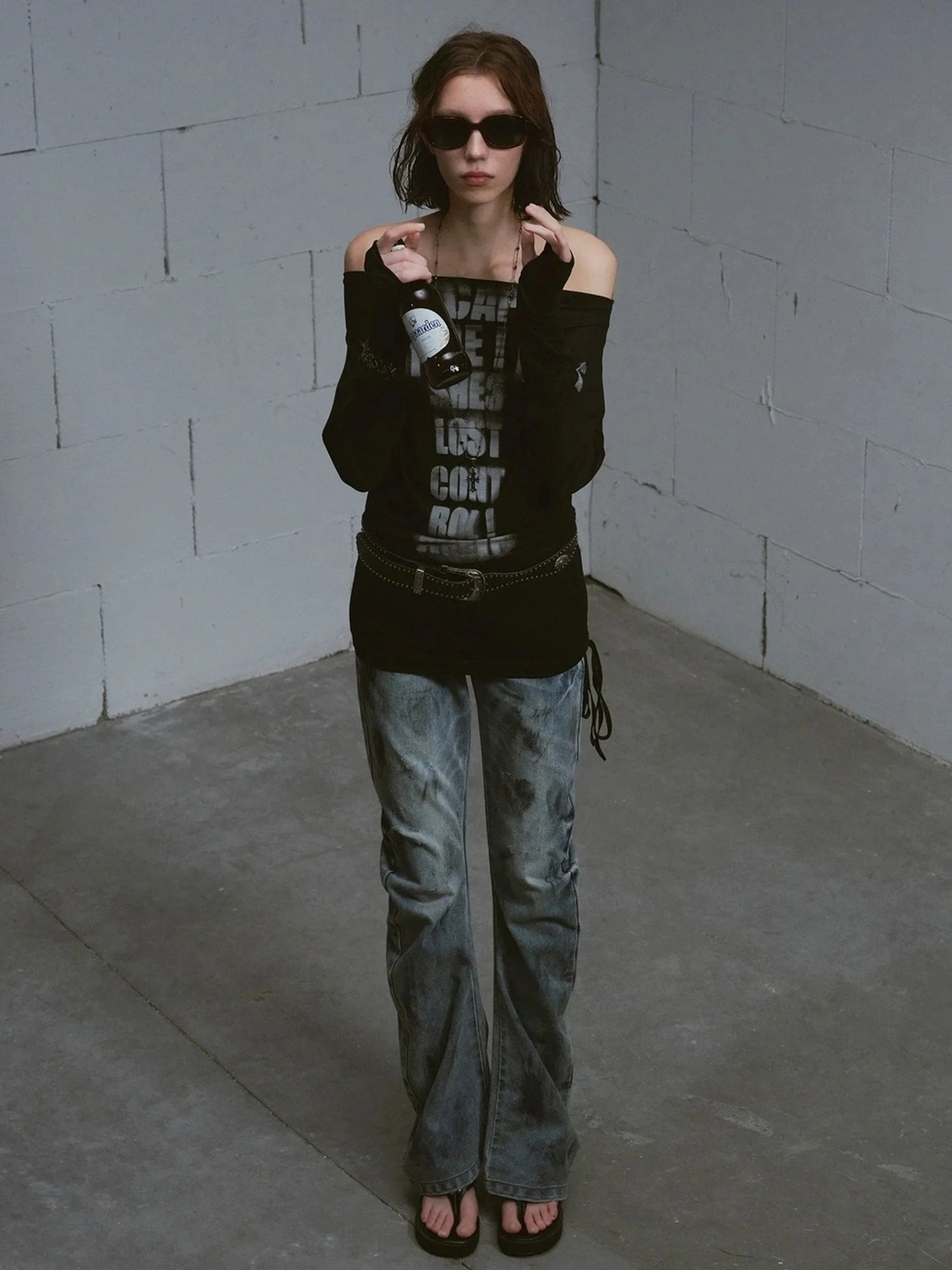 Chinese Clothing Cest Nous Update Lost Cross Print Batwing Sleeve Top