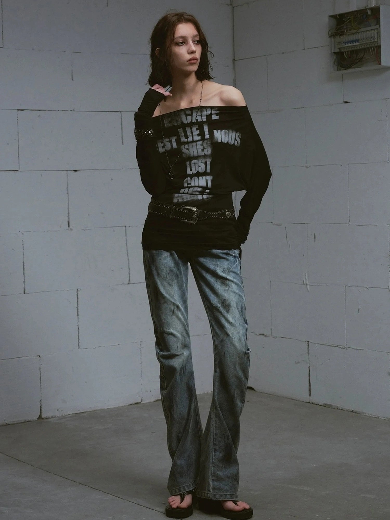 Chinese Clothing Cest Nous Update Lost Cross Print Batwing Sleeve Top