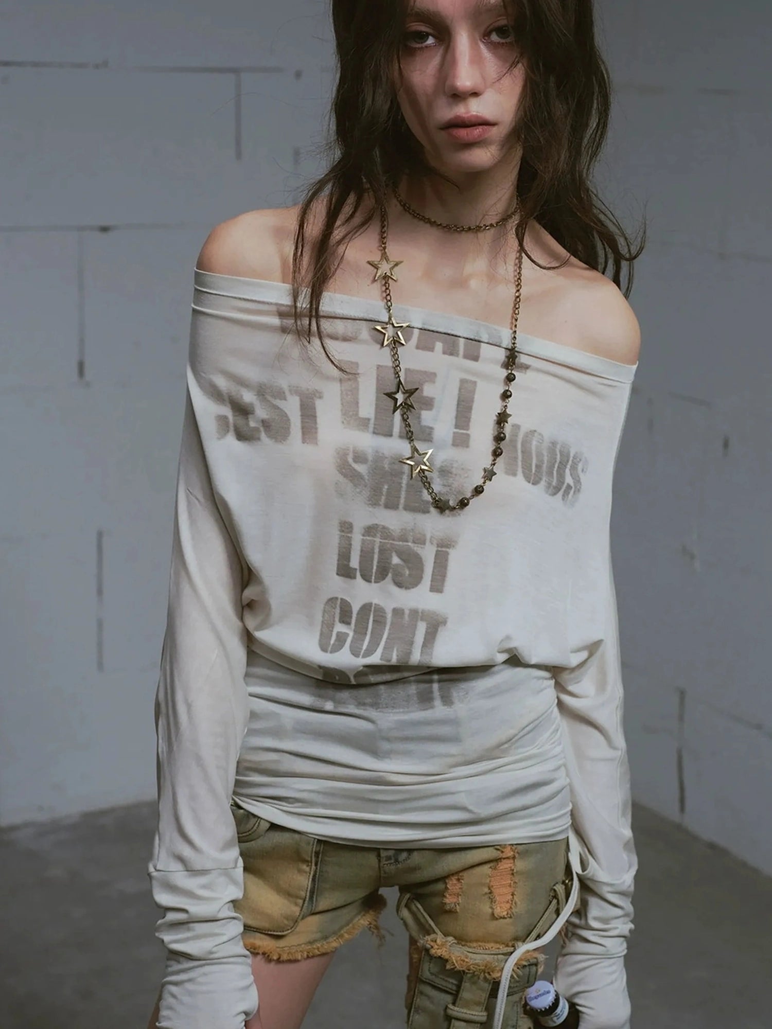 Chinese Clothing Cest Nous Update Lost Cross Print Batwing Sleeve Top
