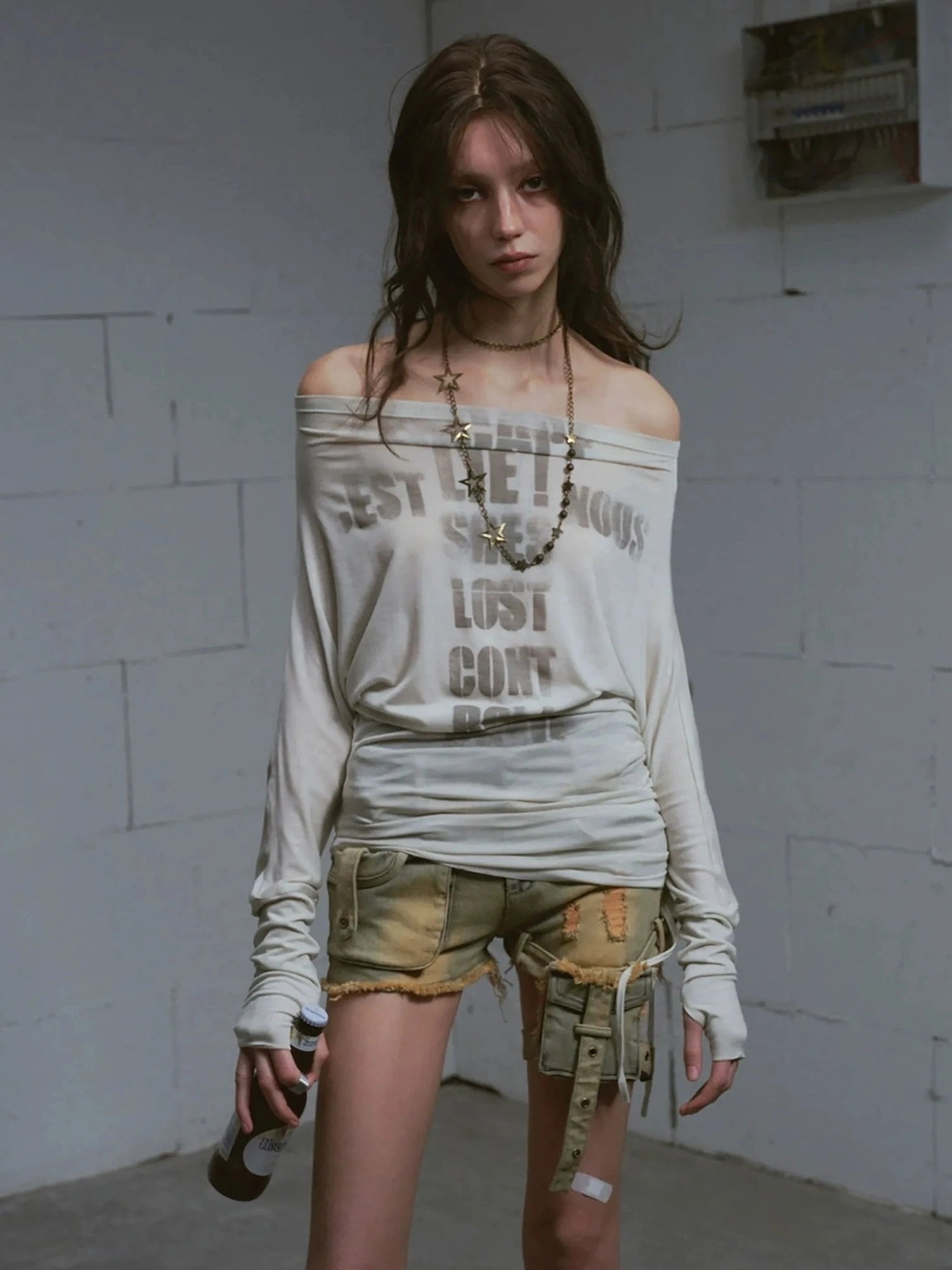 Chinese Clothing Cest Nous Update Lost Cross Print Batwing Sleeve Top