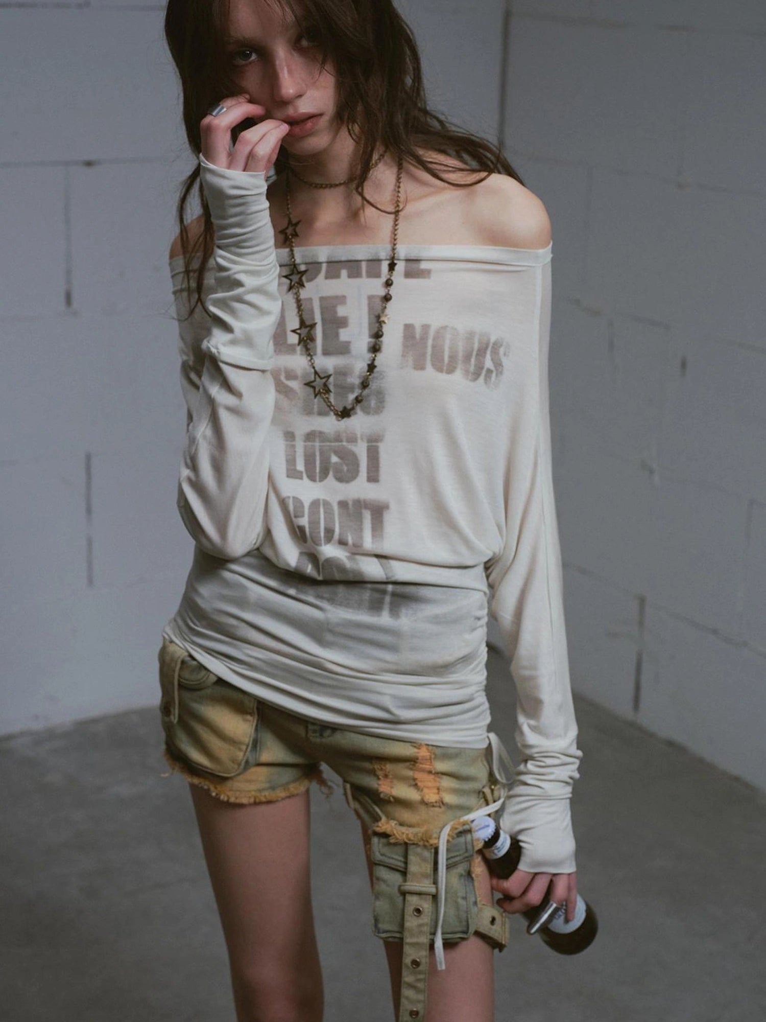 Chinese Clothing Cest Nous Update Lost Cross Print Batwing Sleeve Top