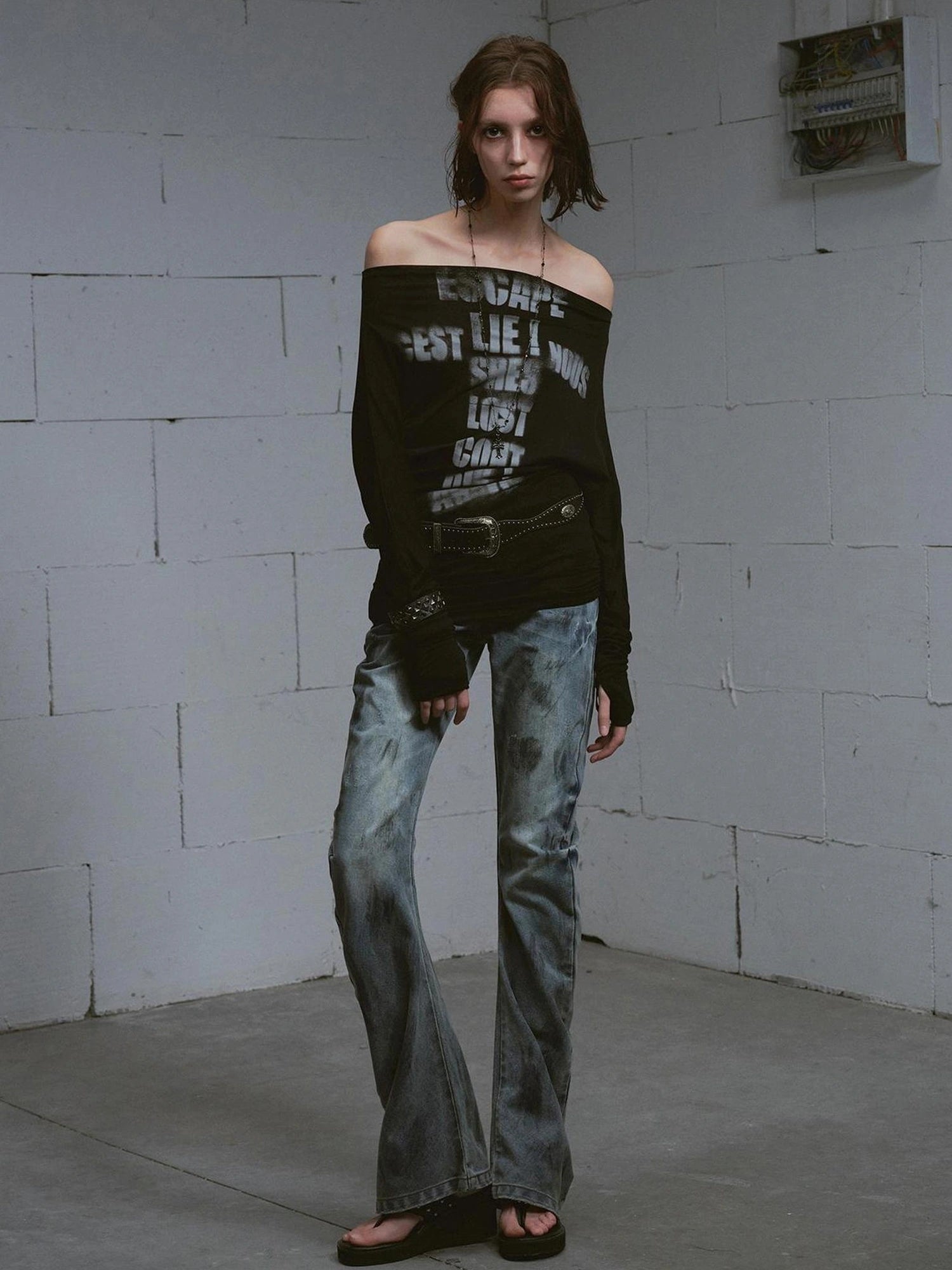 Chinese Clothing Cest Nous Update Lost Cross Print Batwing Sleeve Top