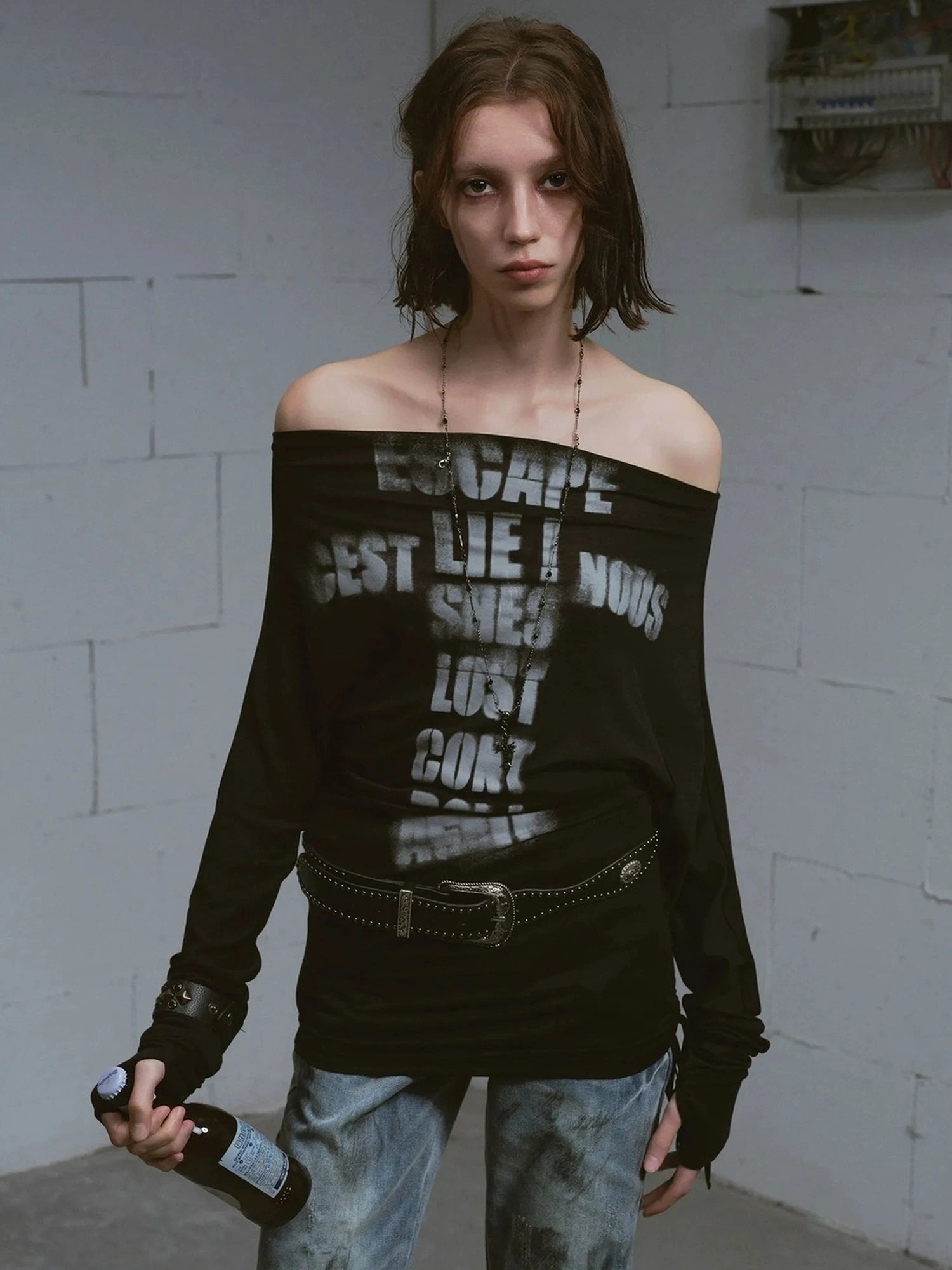 Chinese Clothing Cest Nous Update Lost Cross Print Batwing Sleeve Top