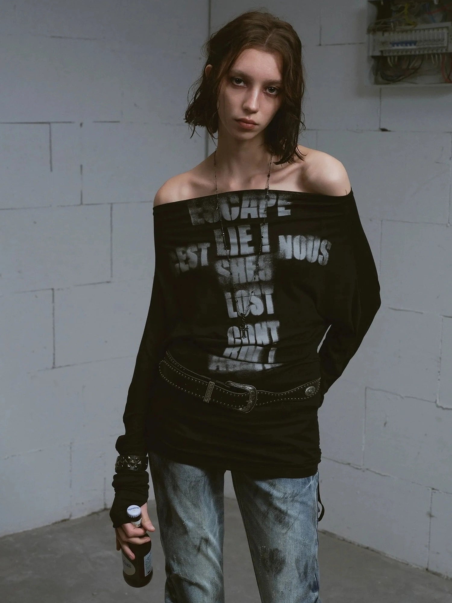 Chinese Clothing Cest Nous Update Lost Cross Print Batwing Sleeve Top