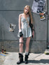 Chinese Clothing Cest Nous Update Mint Blue Satin Graffiti Lace Slip V-Neck Dress