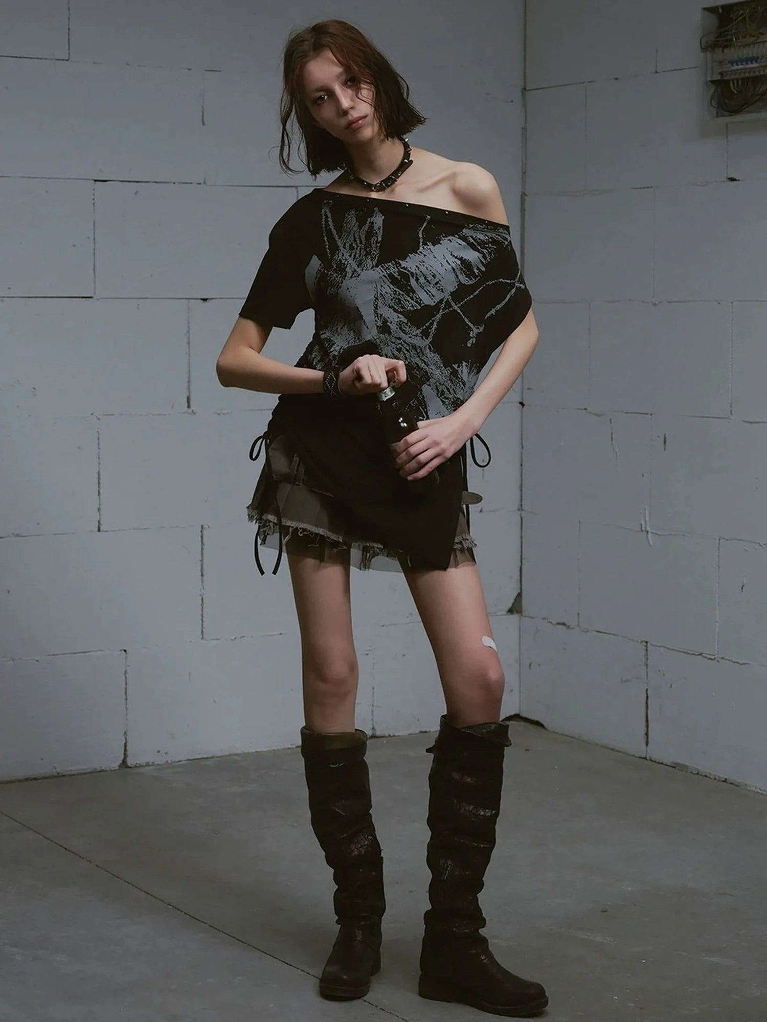Chinese Clothing Cest Nous Update Oversize Off Shoulder Printed Tencel Tee