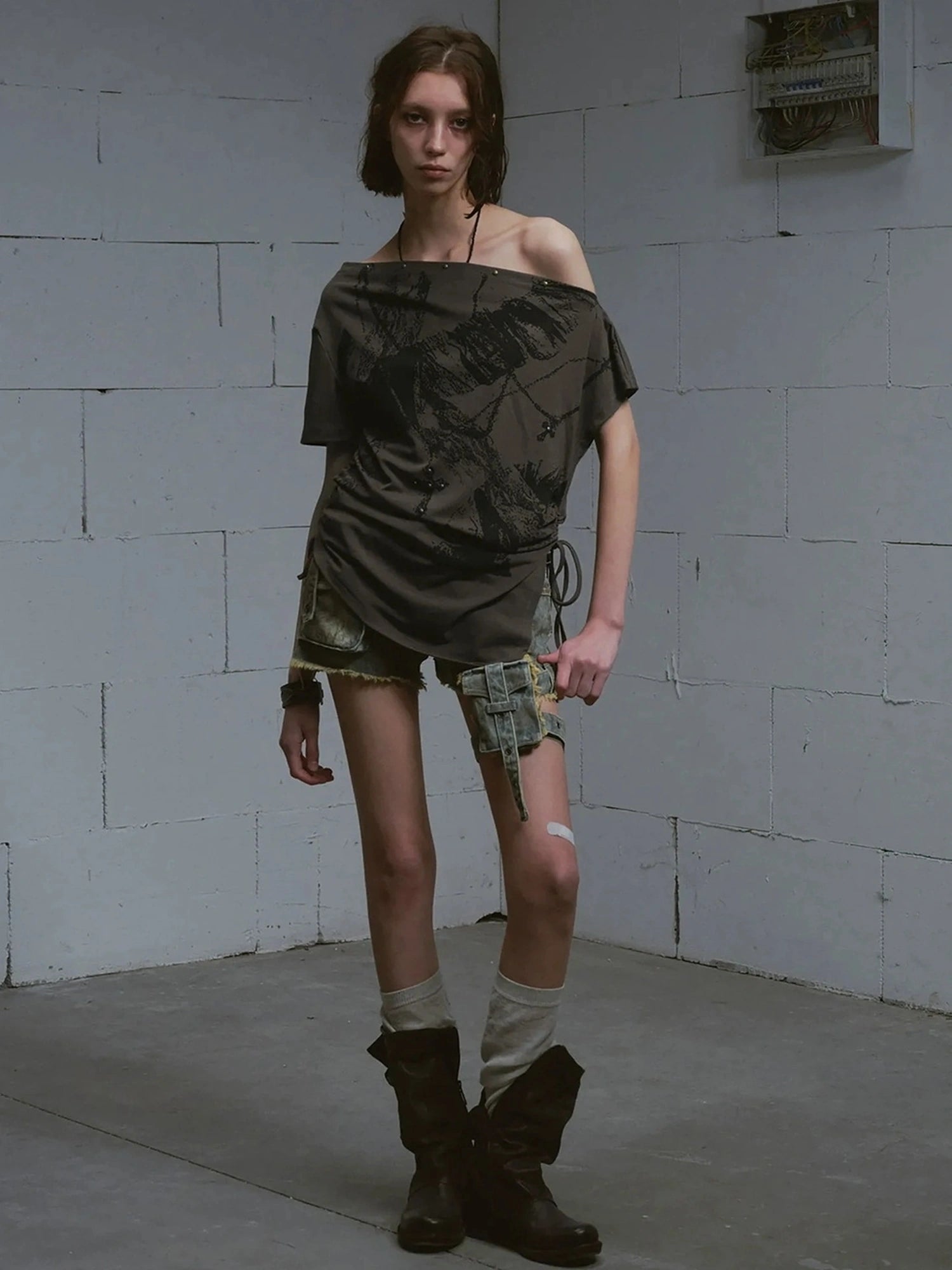 Chinese Clothing Cest Nous Update Oversize Off Shoulder Printed Tencel Tee