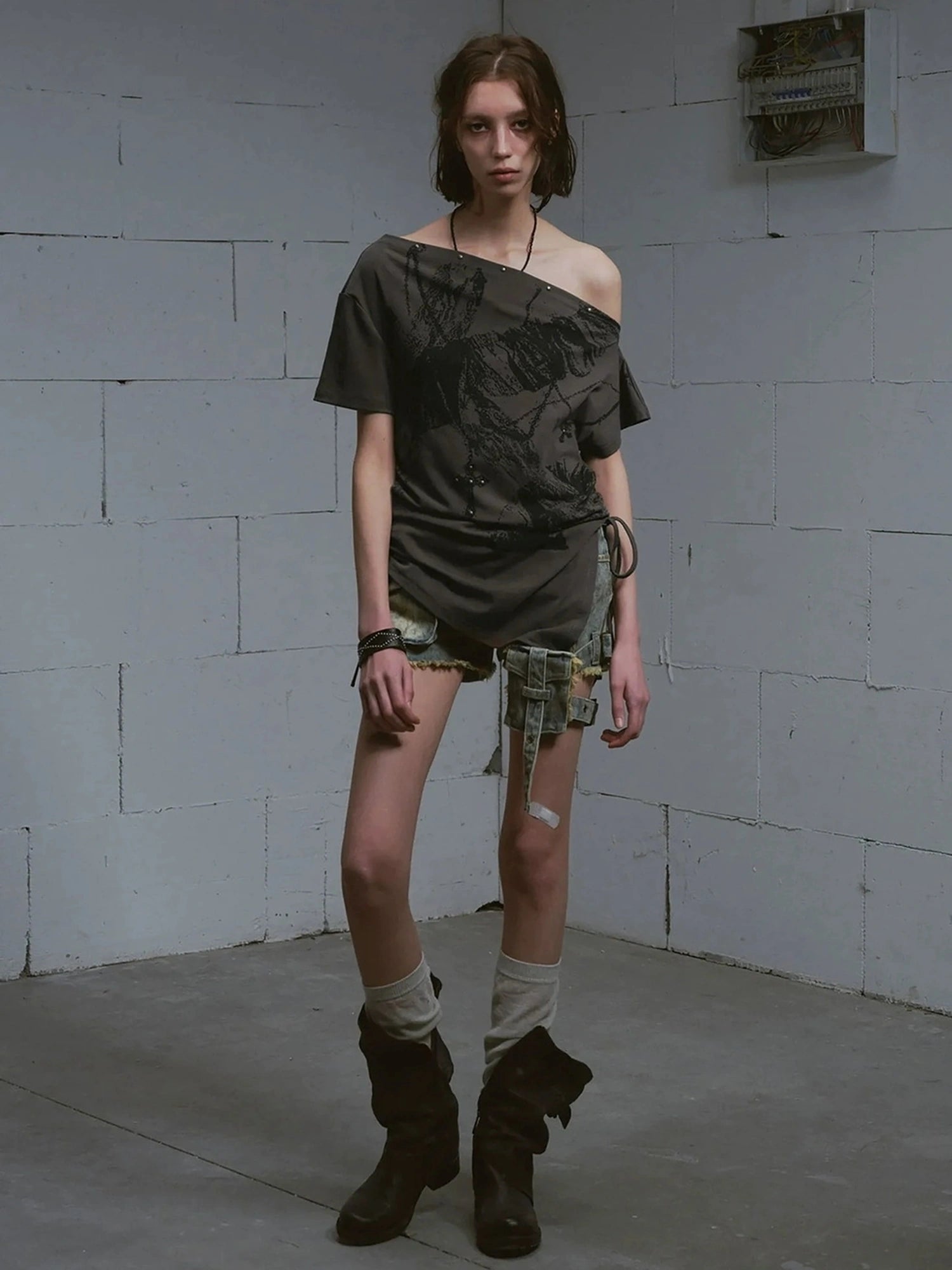 Chinese Clothing Cest Nous Update Oversize Off Shoulder Printed Tencel Tee