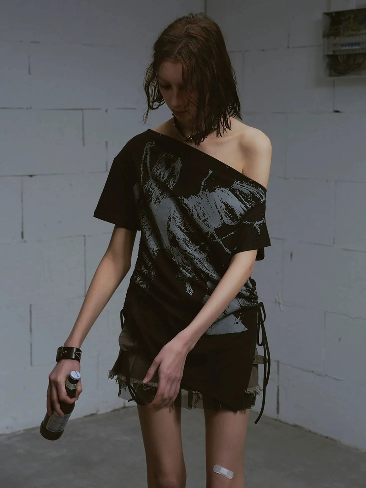 Chinese Clothing Cest Nous Update Oversize Off Shoulder Printed Tencel Tee